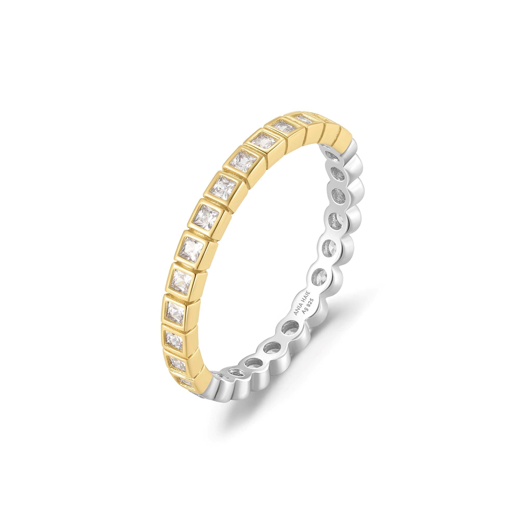 Two Tone Bezel Ring for Women Elegant Modern Square Circle Design