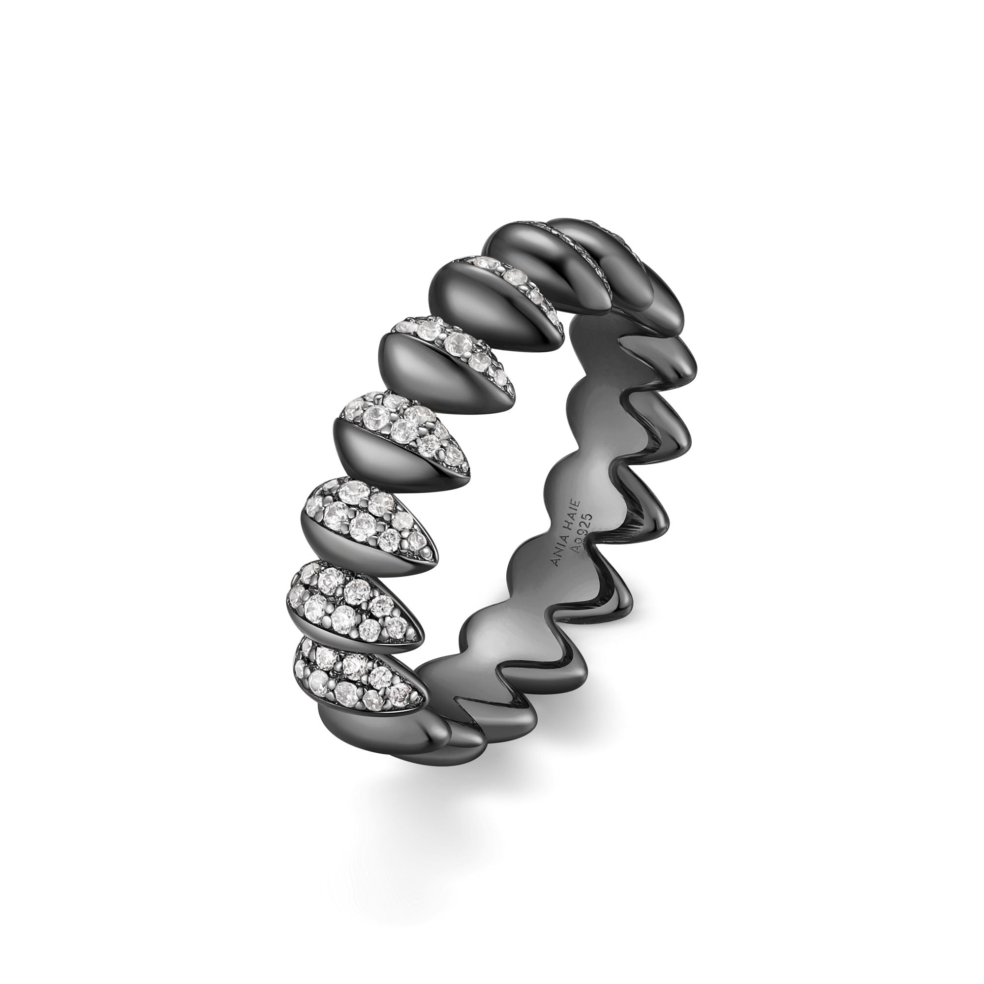 Ania Haie Black Sparkling Puffy Spike Ring Bold Statement Jewelry
