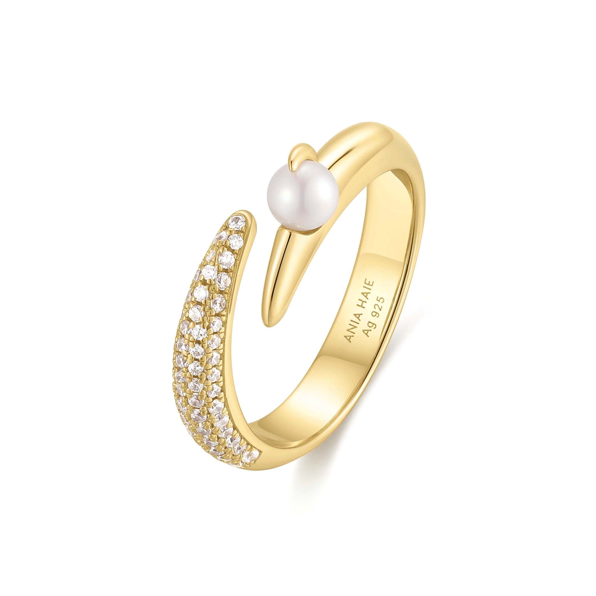 Ania Haie Gold Pearl Adjustable Ring Modern Luxury Statement Jewelry