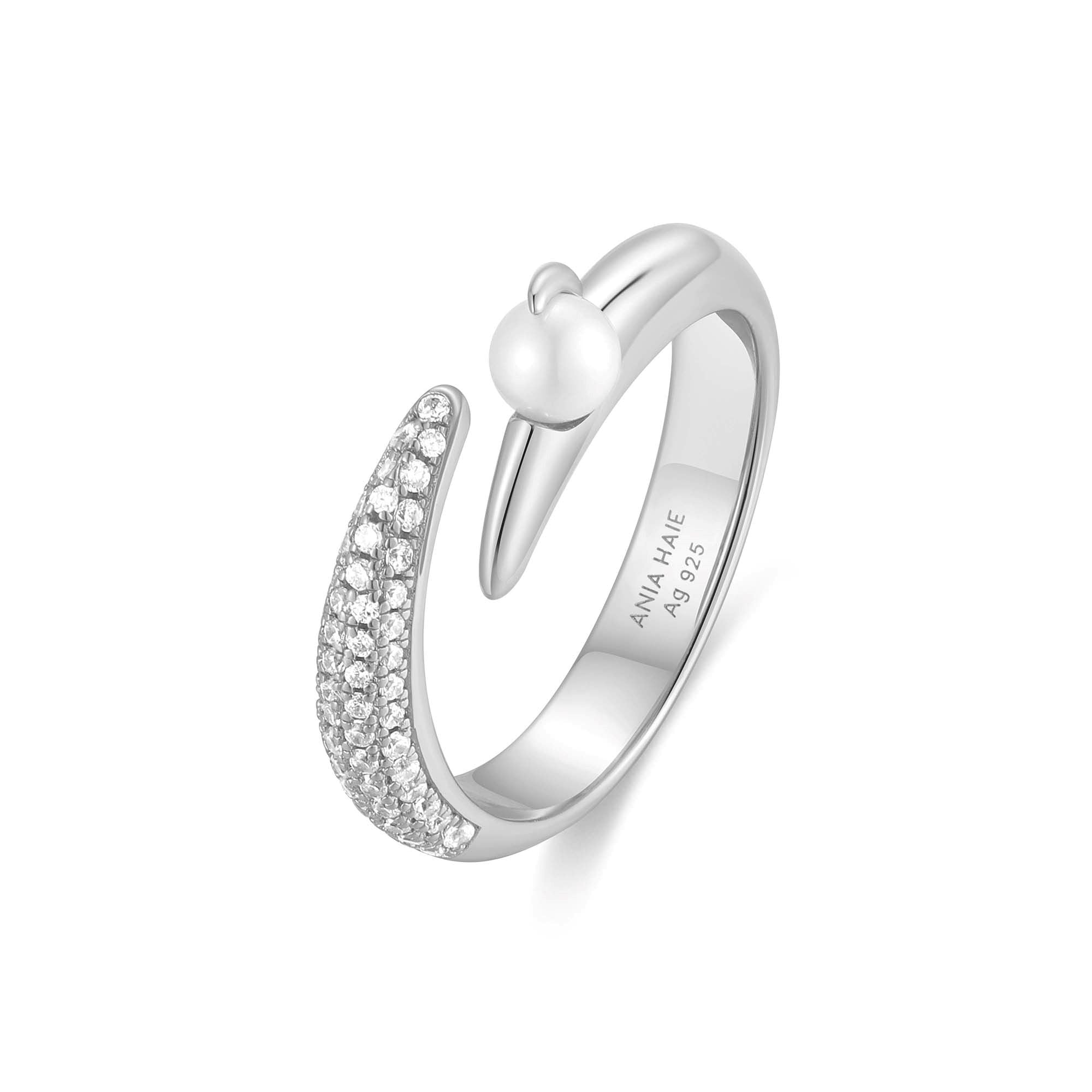 Ania Haie Silver Pearl Ring Adjustable Luxury Modern Statement Jewelry