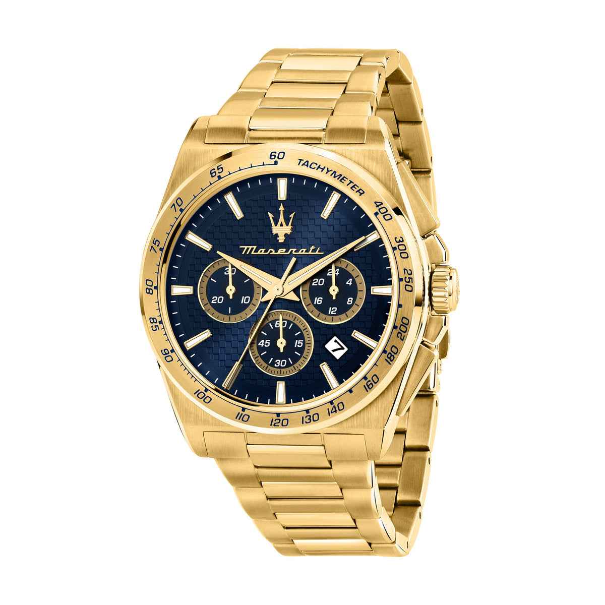 Maserati Velocita 43mm Chrono Blue Dial Gold Stainless Steel Strap Watch