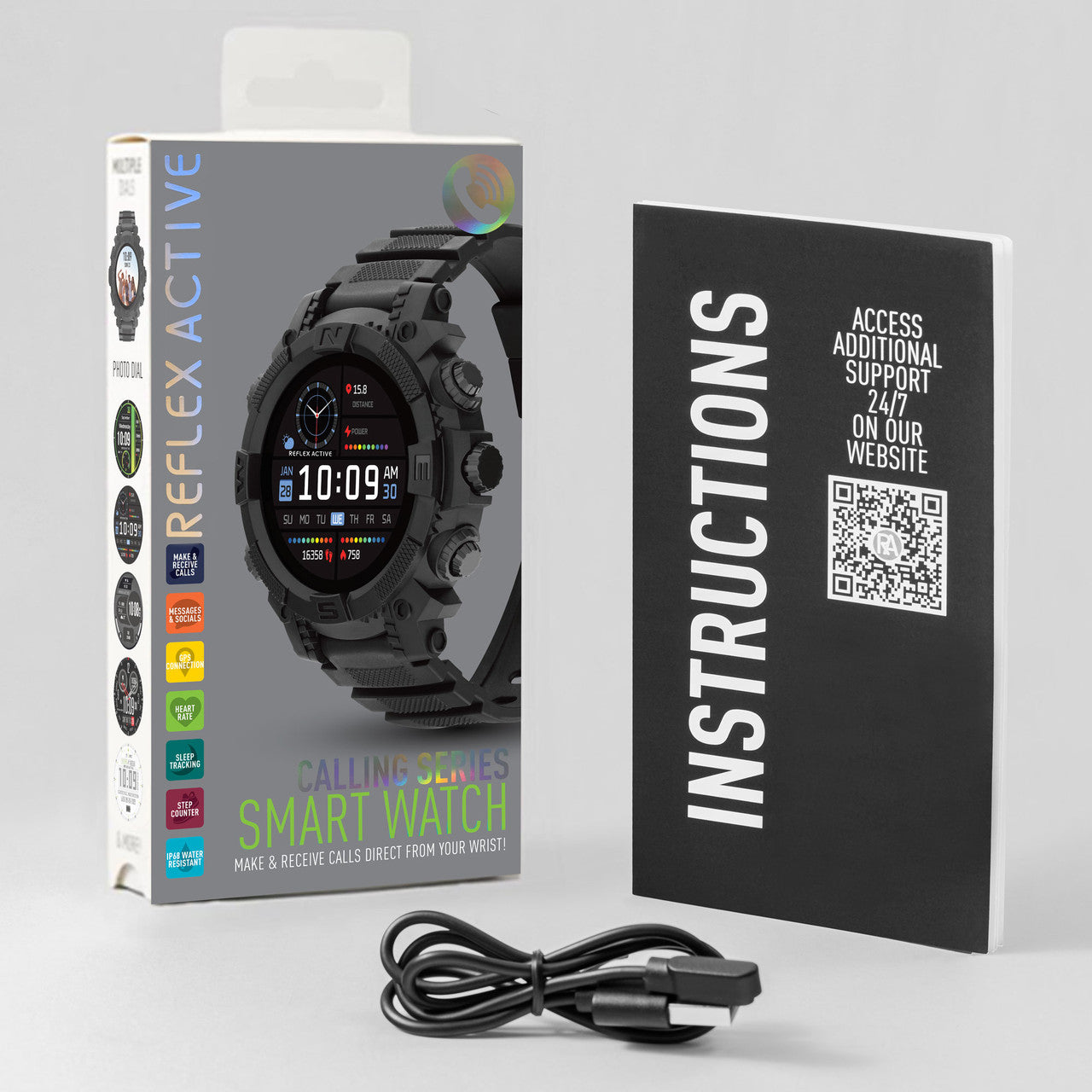 Reflex Active Series 38 Black Silicone Strap Sports Smart Calling Watch