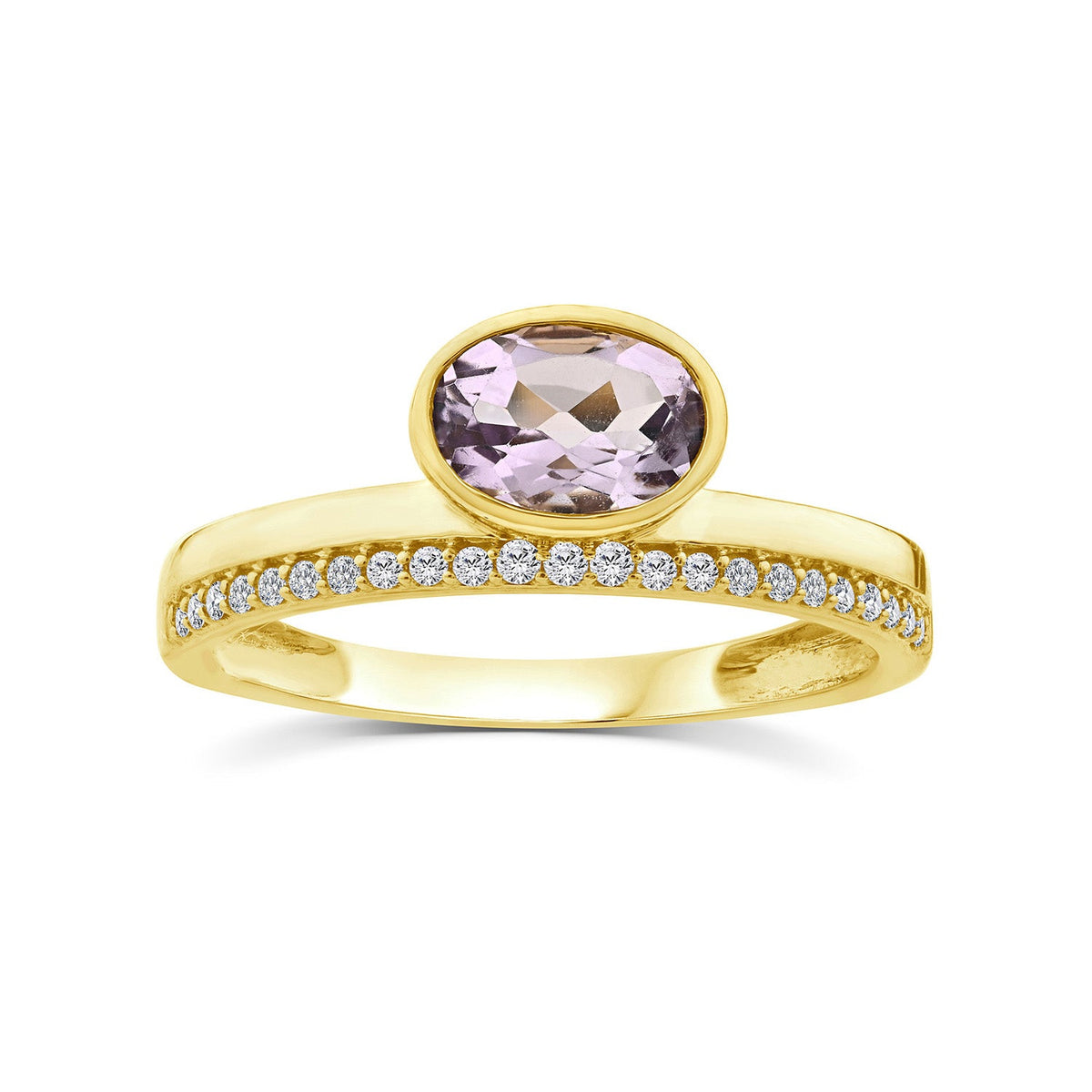 0.09ct Diamond & Pink Amethyst Ring in 9K Yellow Gold