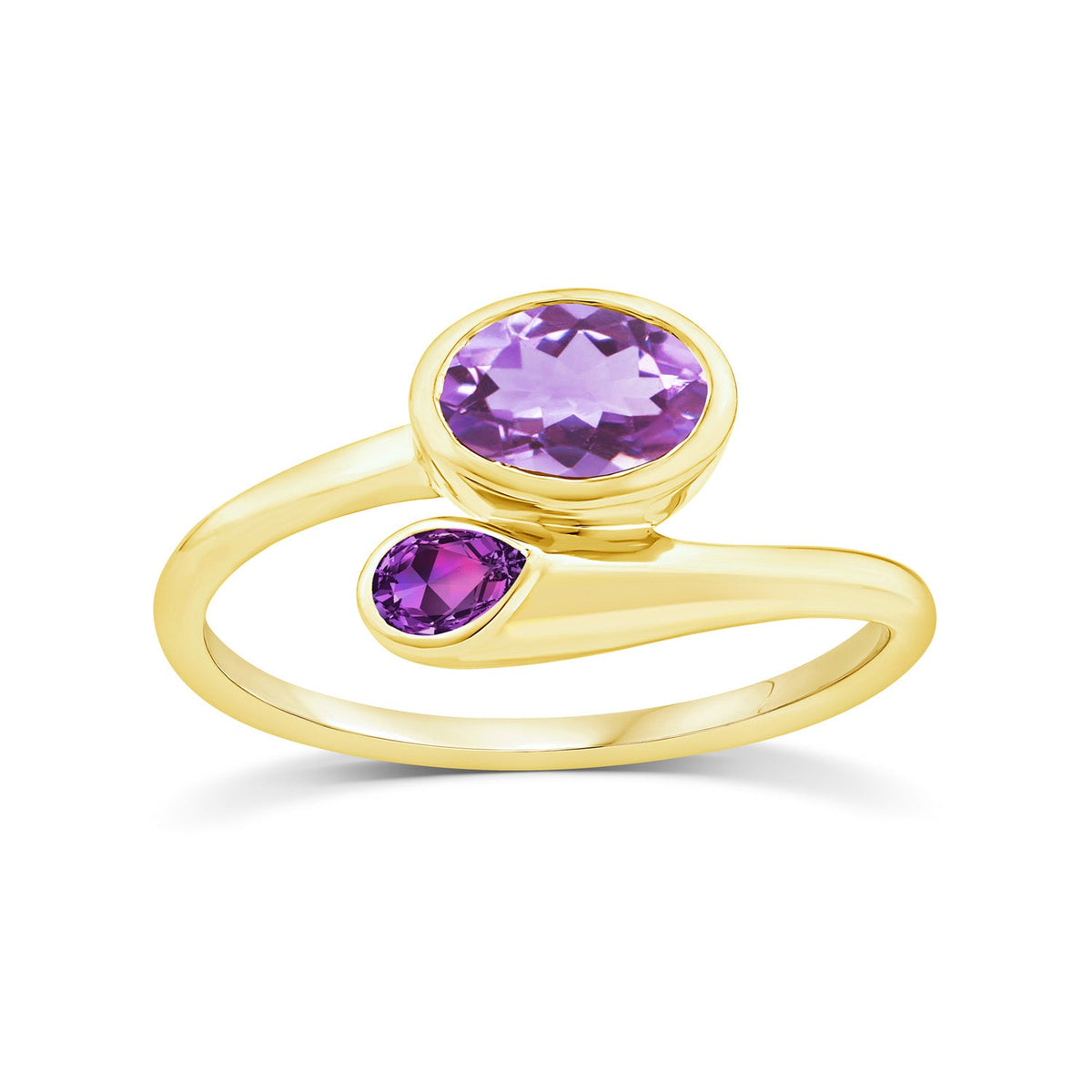 Light & Dark Pink Amethyst Wrap Ring in 9K Yellow Gold