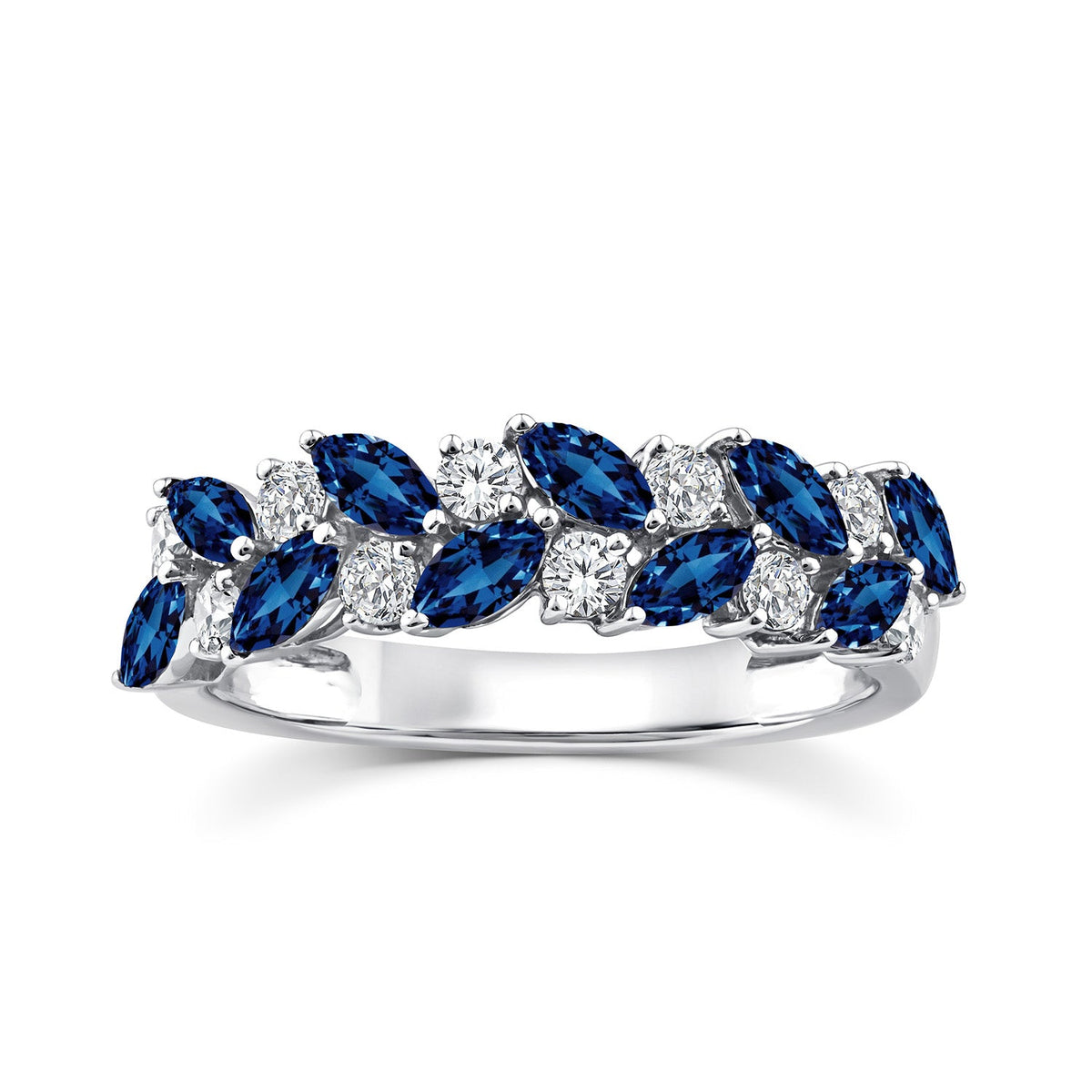 0.33ct Marquise Diamond & Sapphire Ring in 9K White Gold
