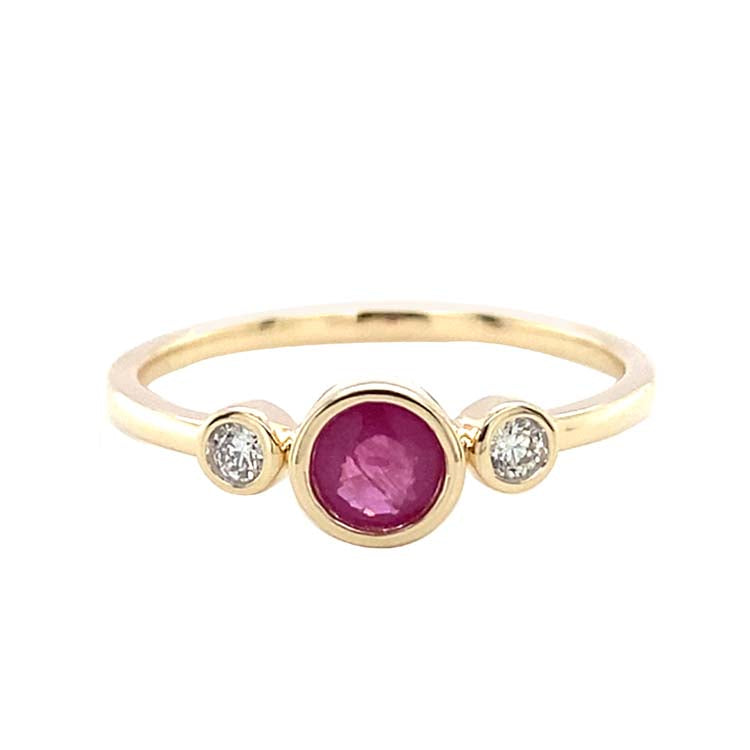 Diamond and Ruby Ring with 0.06ct Diamond in 9K Yellow Gold