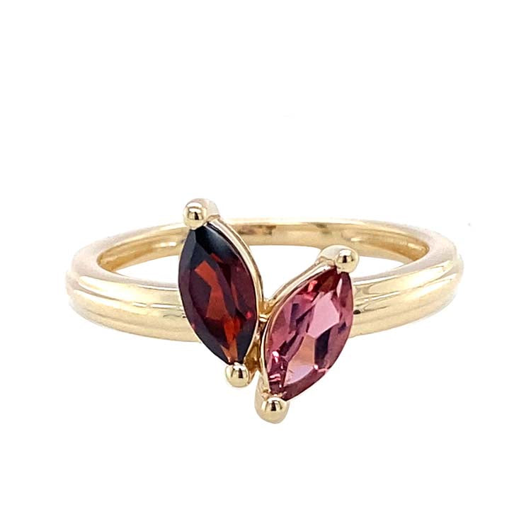 Garnet and Pink Tourmaline Ring in 9K Yellow Gold
