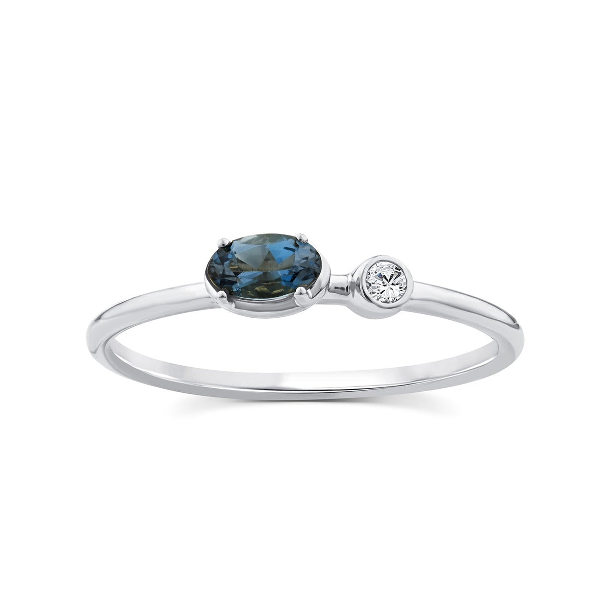 0.02ct Diamond & London Blue Topaz Ring in 9K White Gold