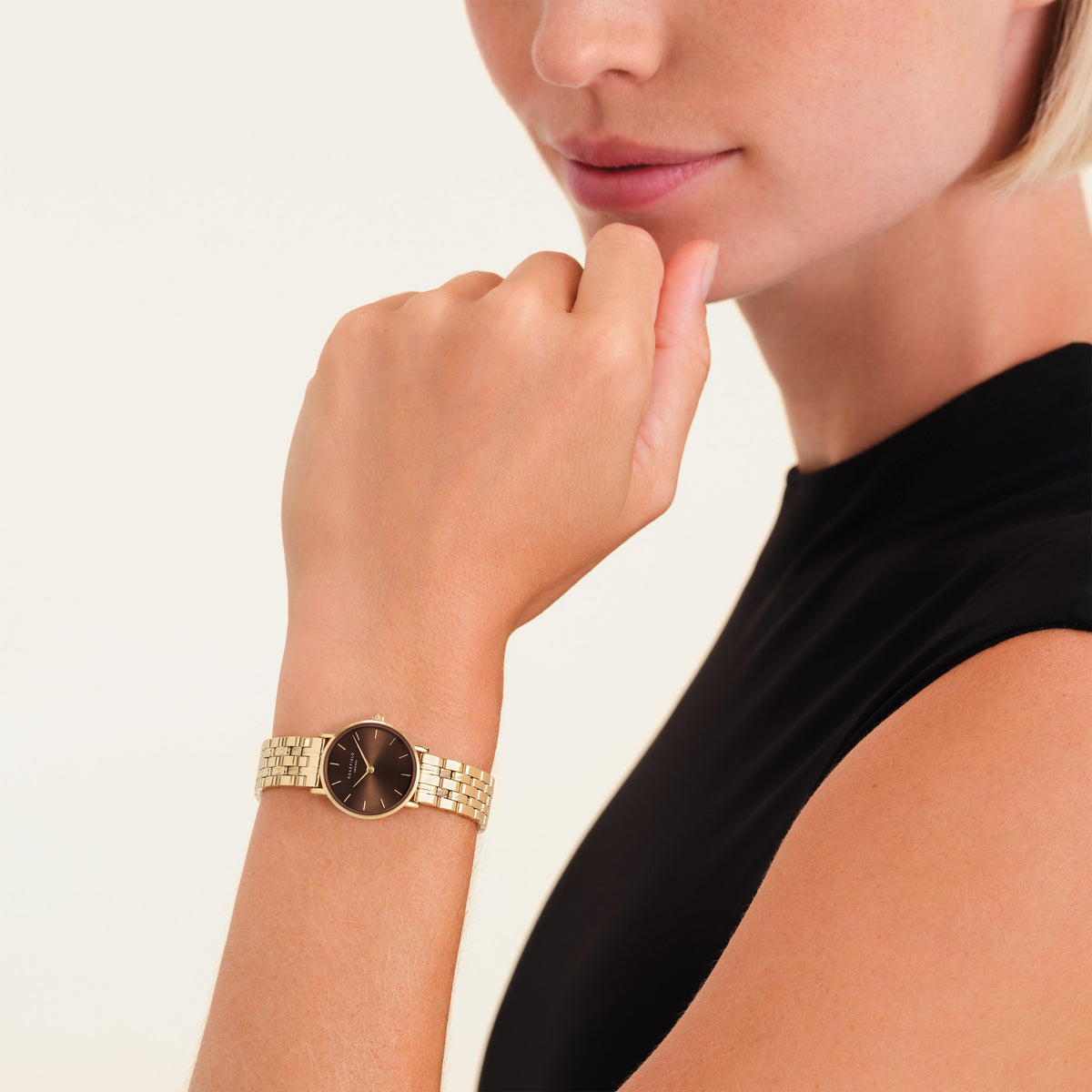 Rosefield Small Edit Chocolate Brown Dial Gold-Tone Bracelet Watch SEBGSG-SE05