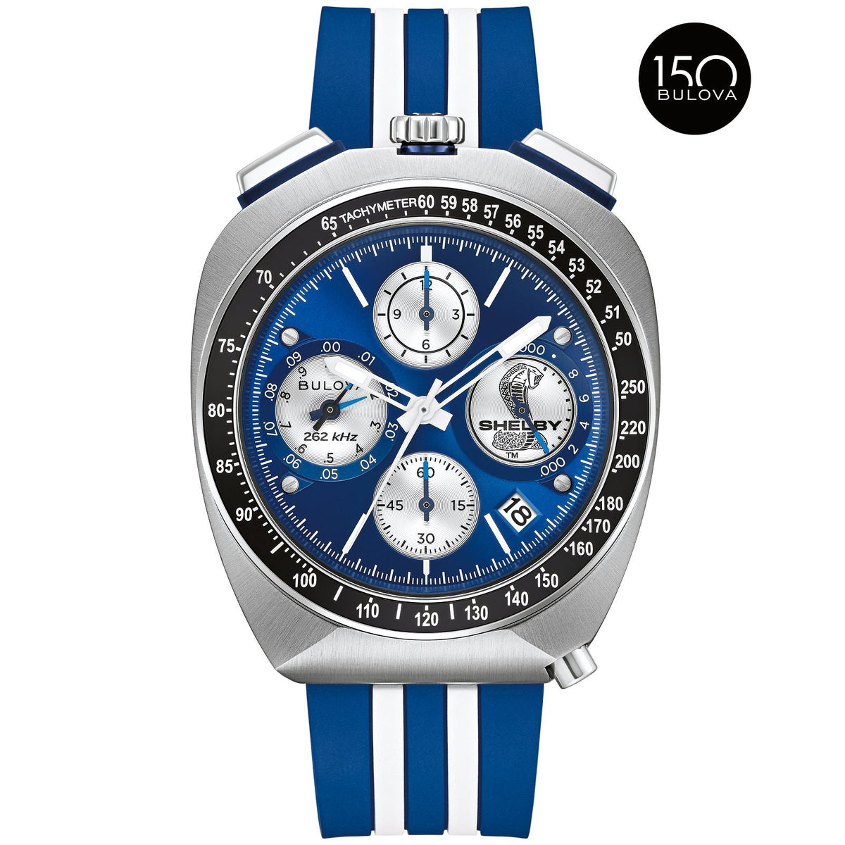 Bulova Racer Chronograph SHELBY® Limited Edition Blue Dial Rubber Band Watch 98B452