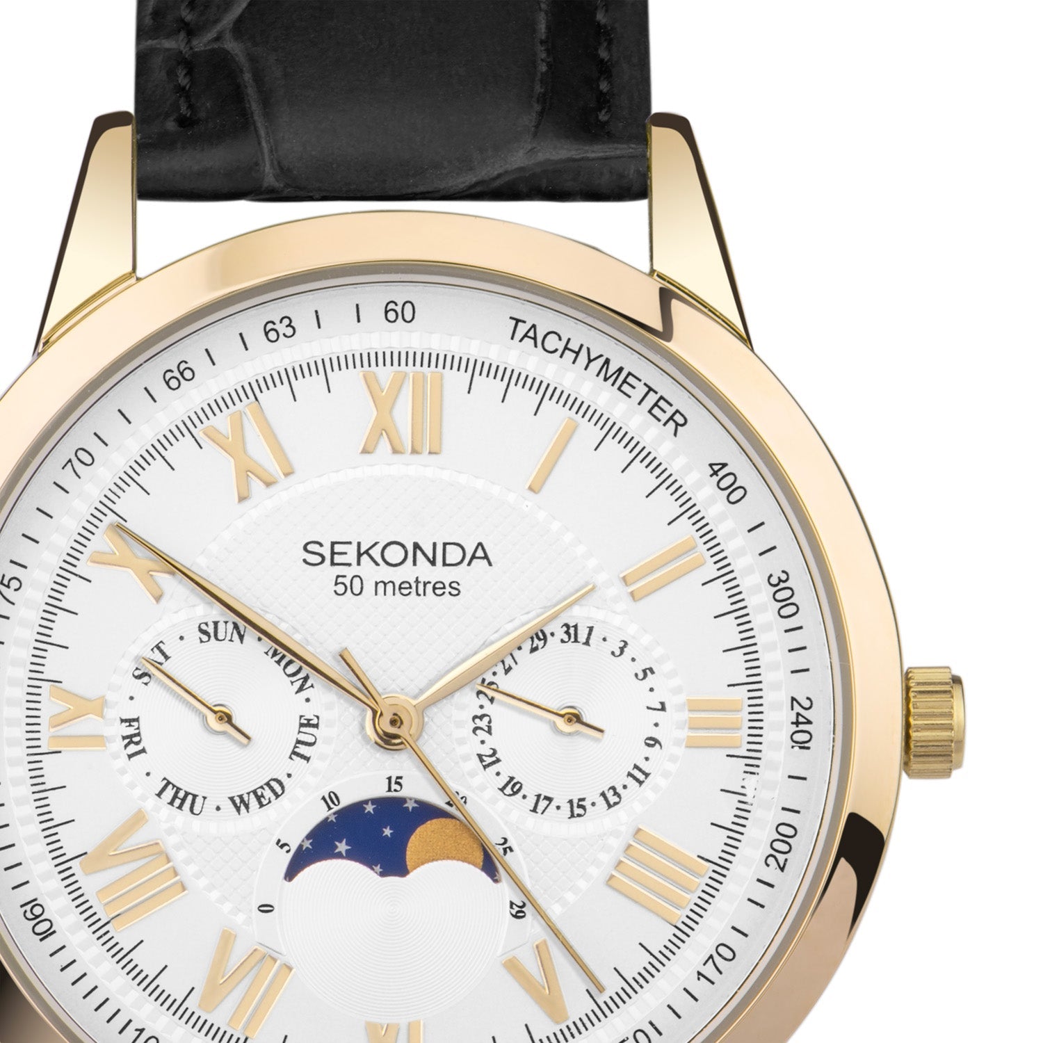 Sekonda Armstrong Moonphase 40mm Mens Watch Classic Black Band