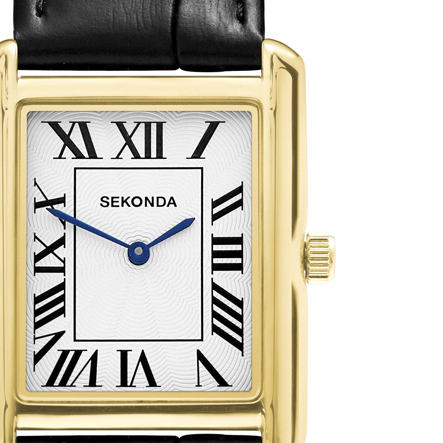 Sekonda Mens Guilloche Dial Black Leather Dress Watch 28x37mm