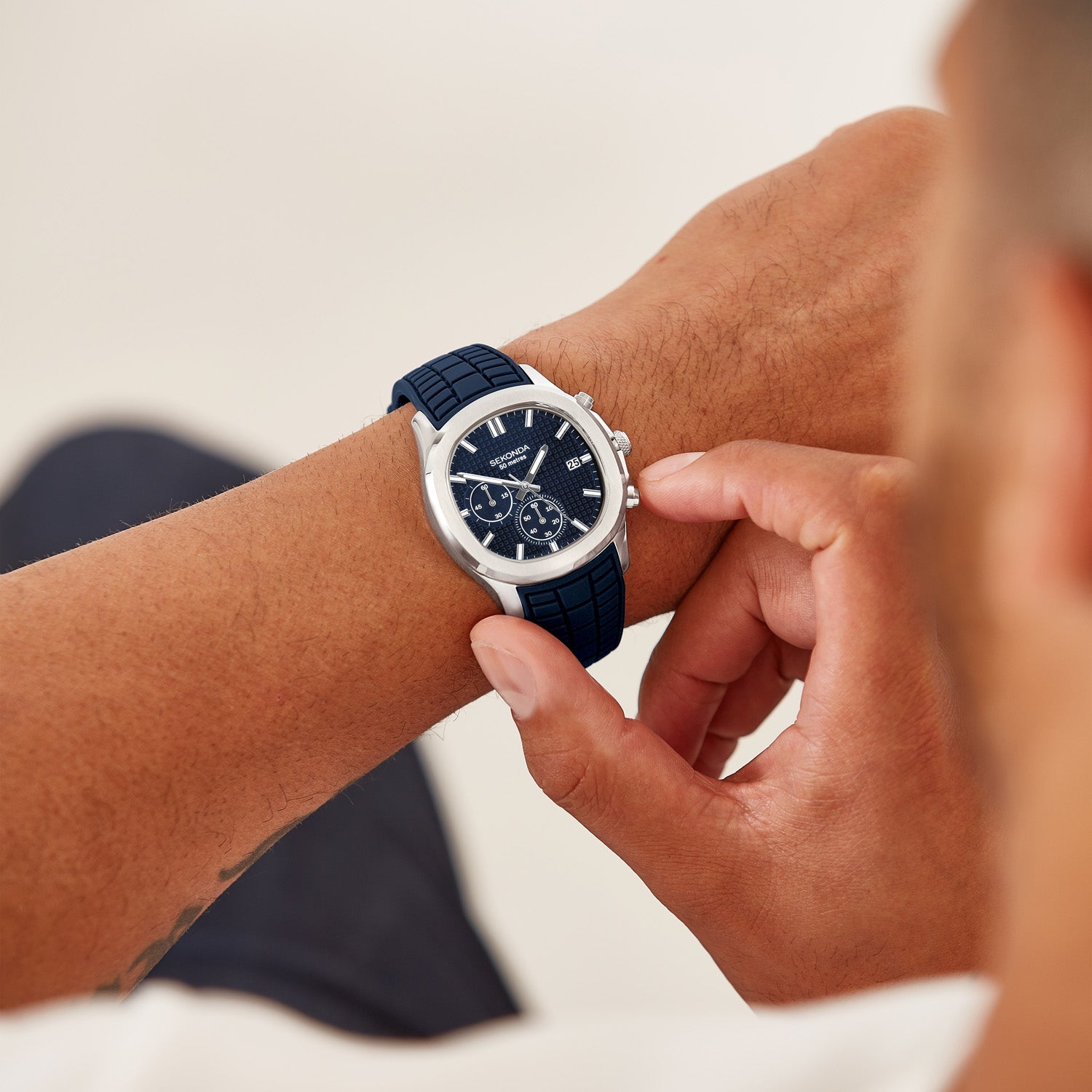 Sekonda Octaire 40mm Blue Dial Mens Watch With Rubber Strap