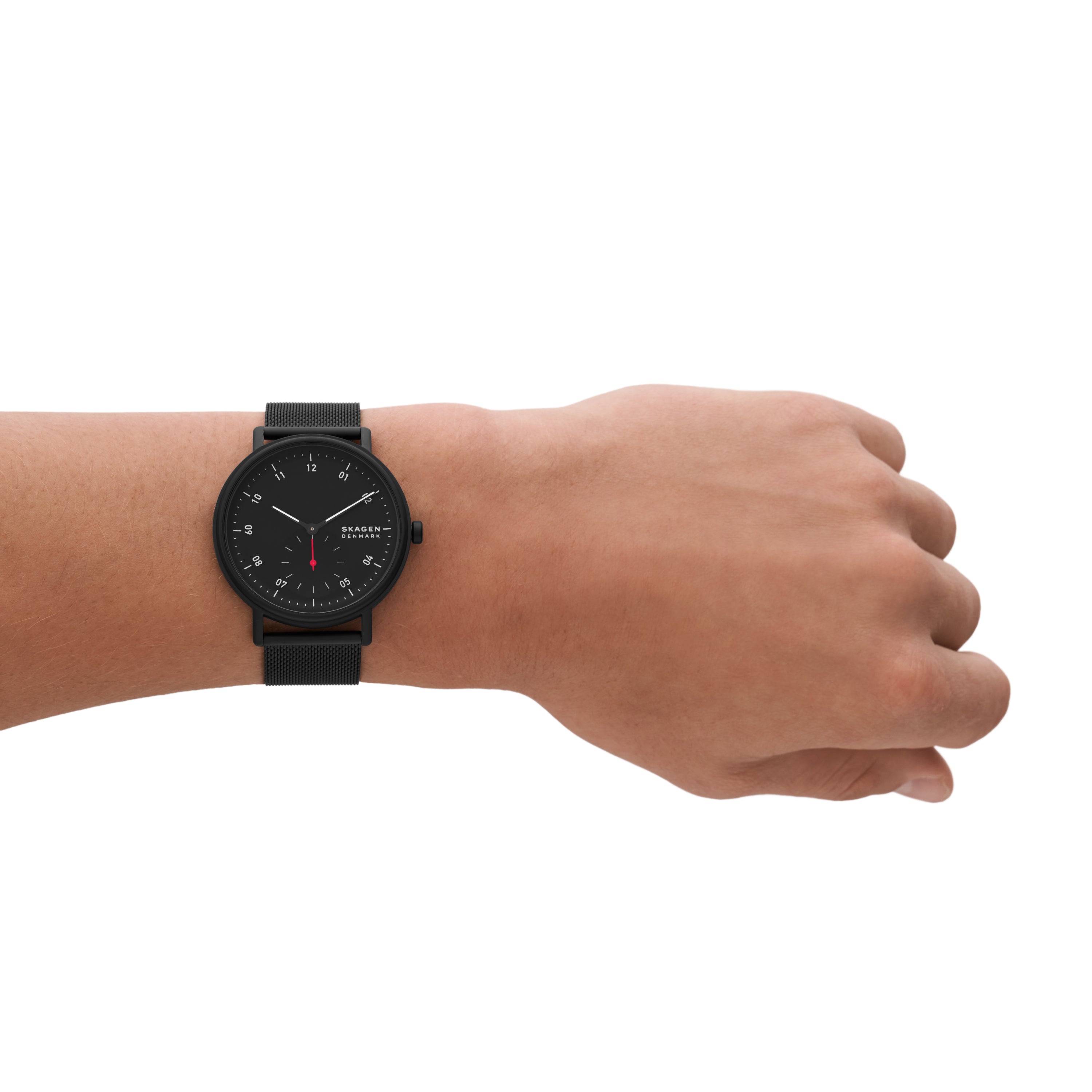 Skagen Kuppel Precision Black Stainless Steel Mesh Watch with Sub-Second Dial SKW6892