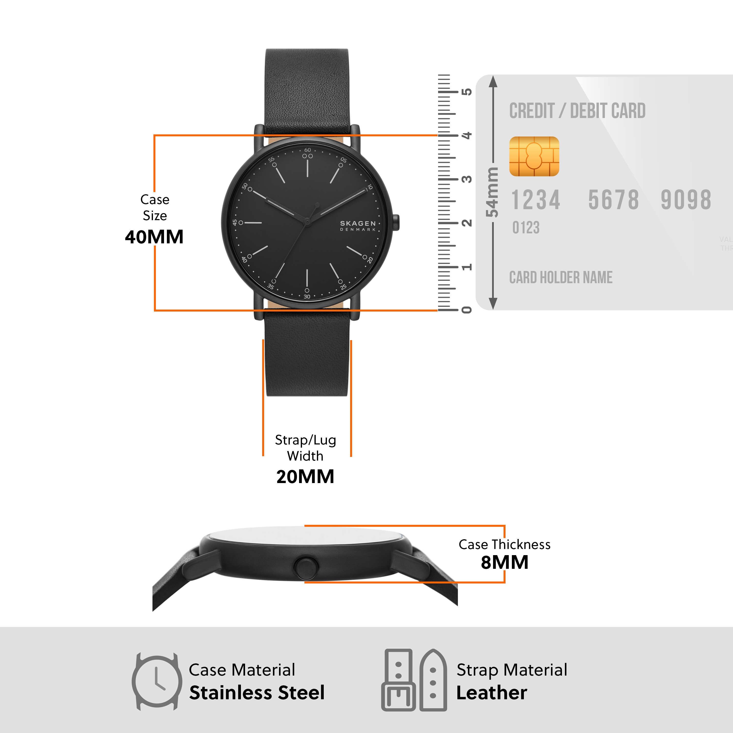 Skagen Signatur Three-Hand Black Leather Watch SKW6902