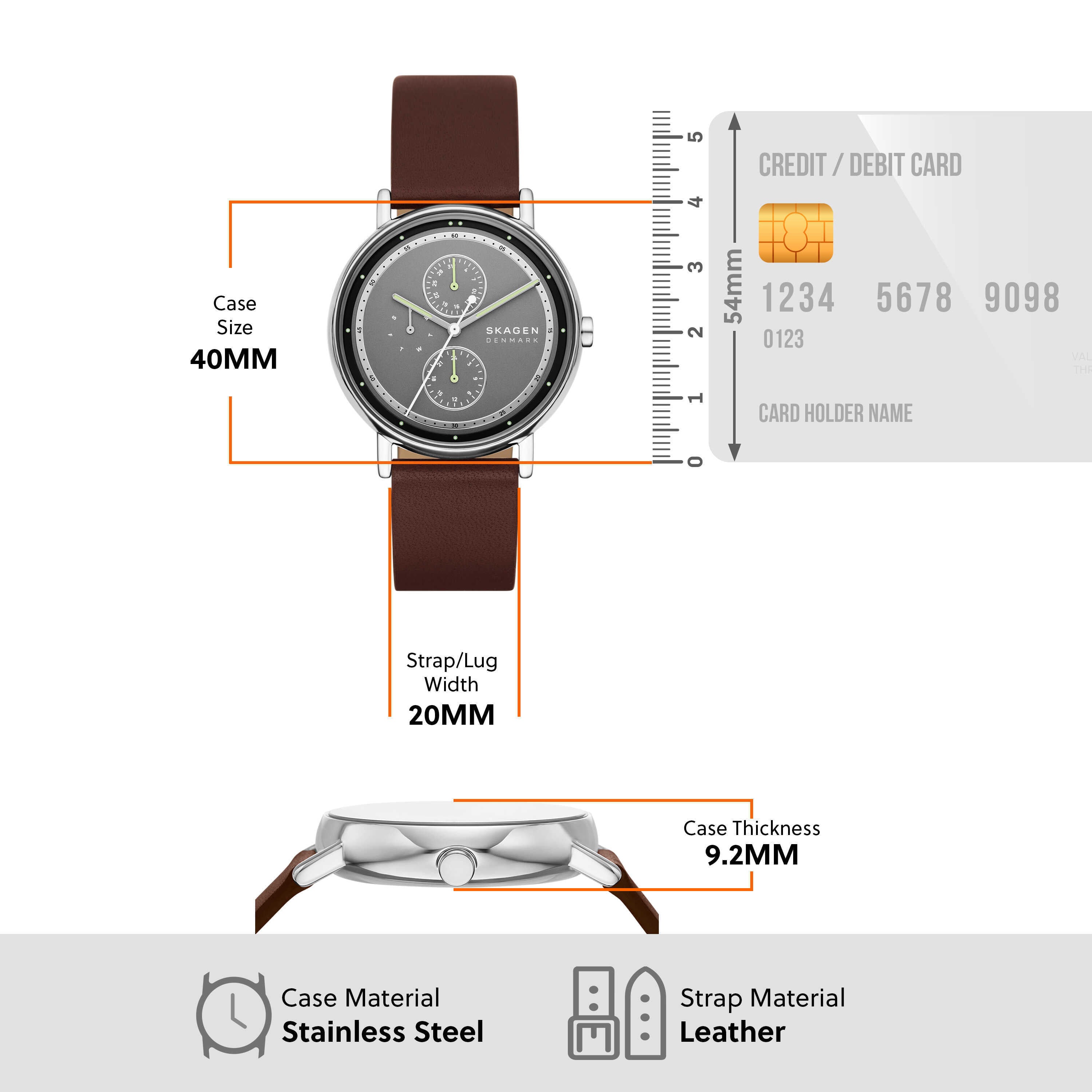 Skagen Signatur Gray Dial Brown Leather Strap Watch SKW6941