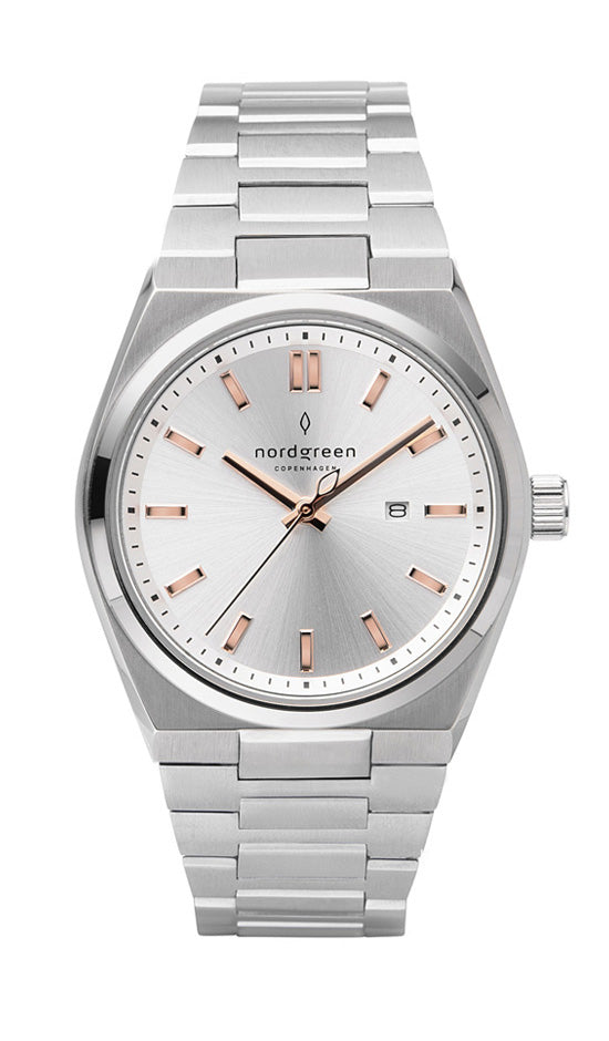 Nordgreen Succession 35mm Silver Dial & Rose Gold Indicies Stainless Steel Strap Watch