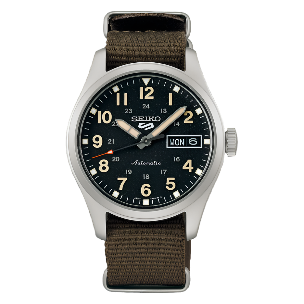 Seiko 5 Automatic Sports Black Dial Fabric Strap Watch SRPJ85K