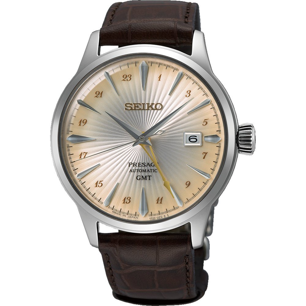 Seiko Presage GMT Automatic Watch with Brown Leather Strap SSK041J