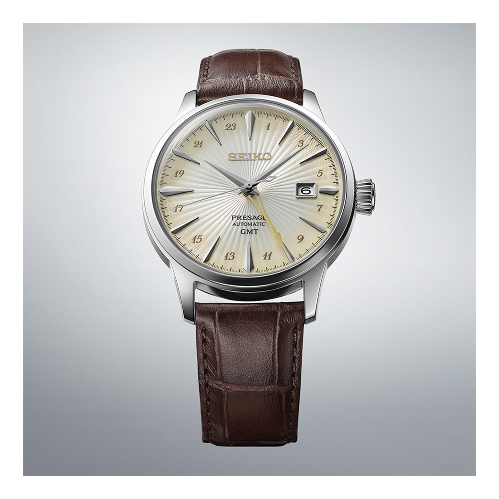Seiko Presage GMT Automatic Watch with Brown Leather Strap - SSK041J