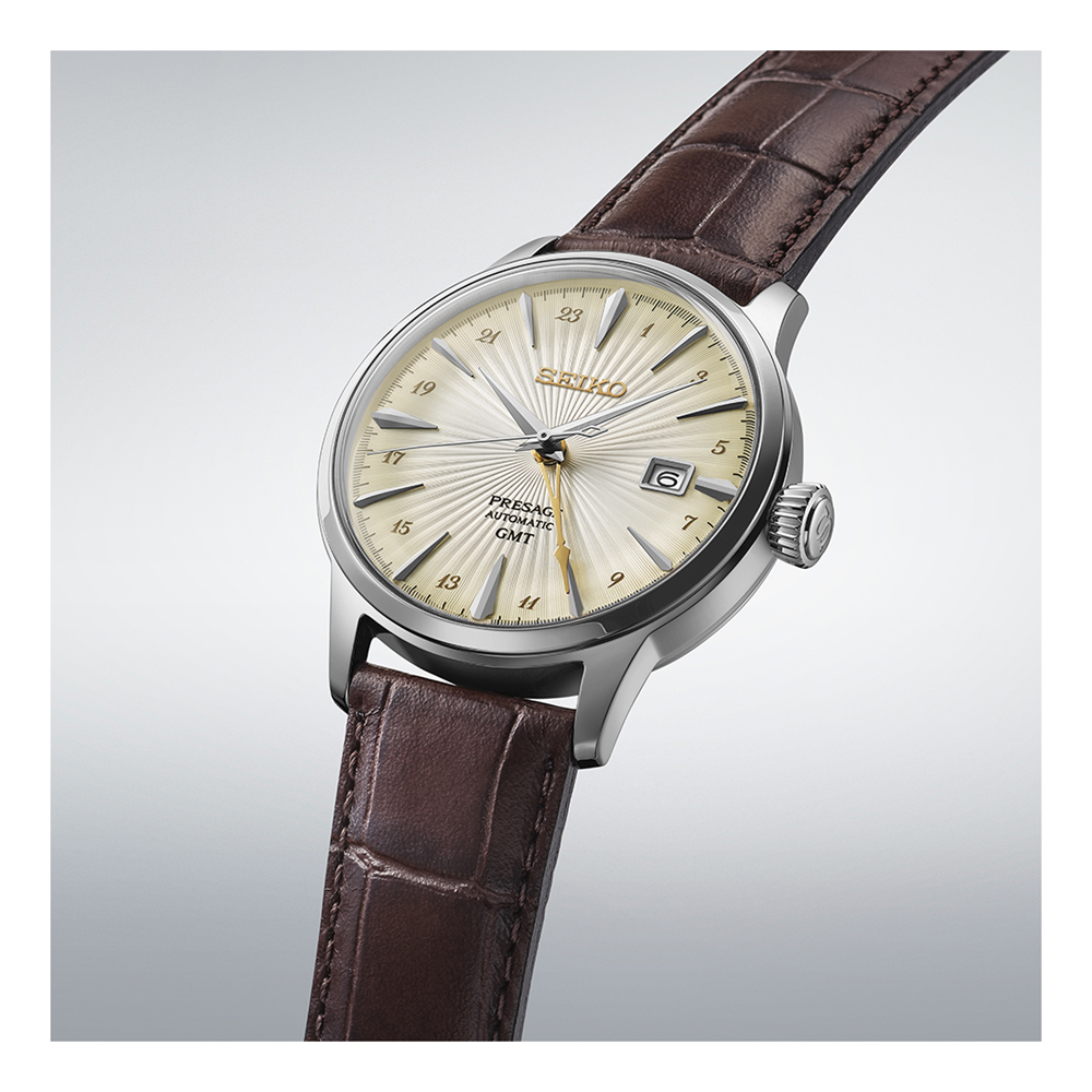 Seiko Presage GMT Automatic Watch with Brown Leather Strap - SSK041J