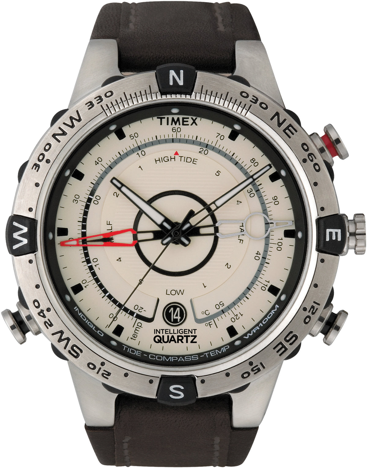 Timex Expedition North Tide Temp Compass Brown Leather Band Watch T2N7