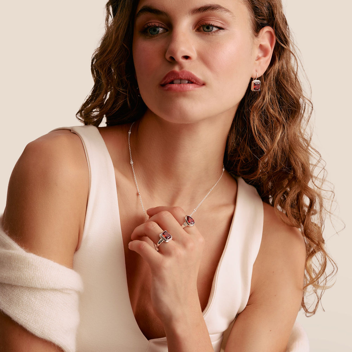 Thomas Sabo Ring with Red Teardrop Zirconia Stone Silver