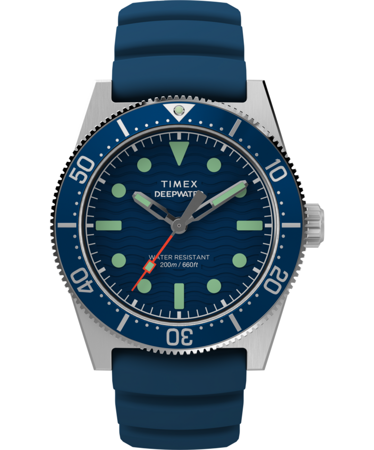Timex Deepwater Reef 200M 41mm Blue Rubber Strap Watch TW2W74600 Watch Direct