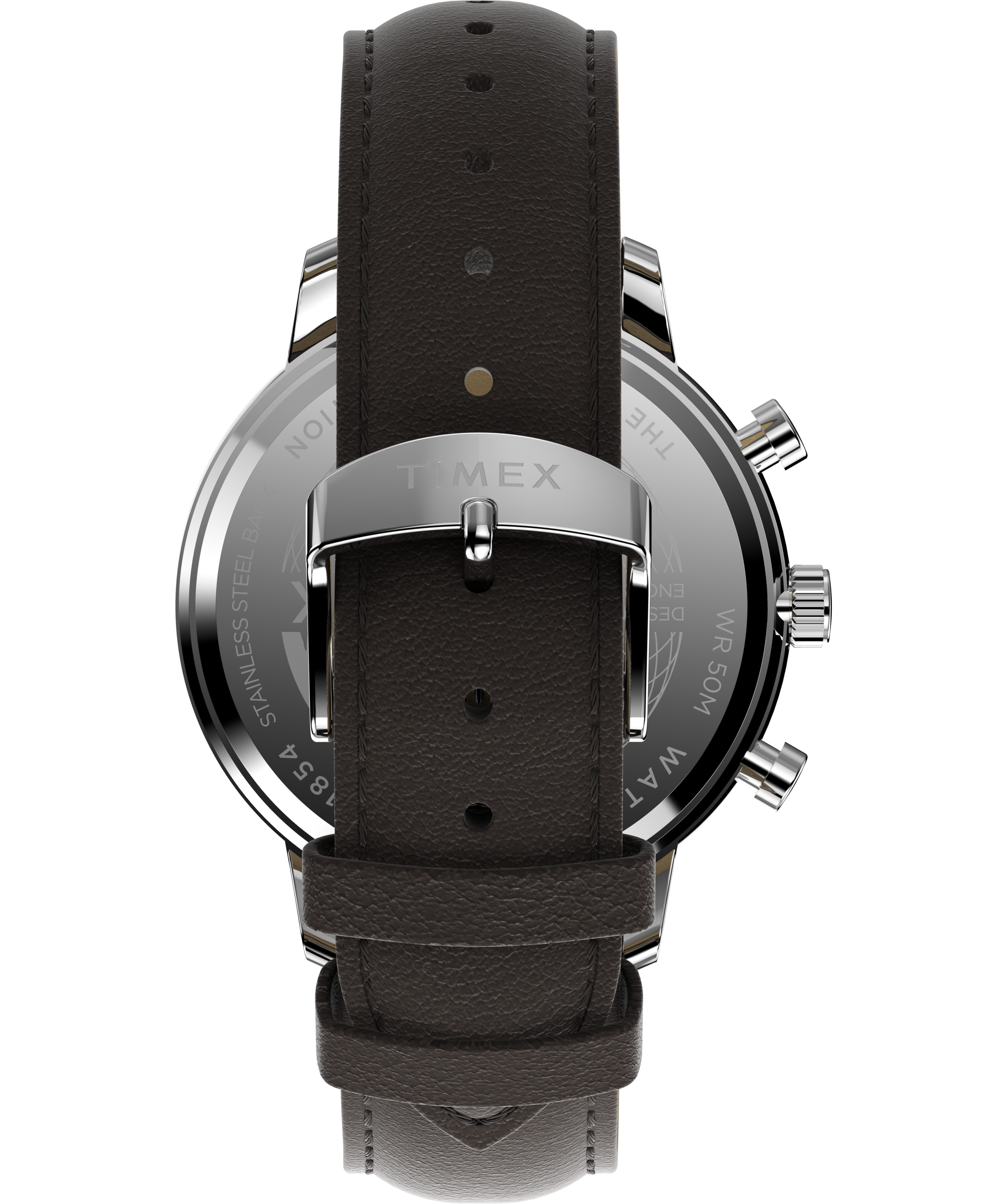 Timex Chicago Chrono 45mm Silver Tone Blue Dial Brown Leather Strap TW2W76200