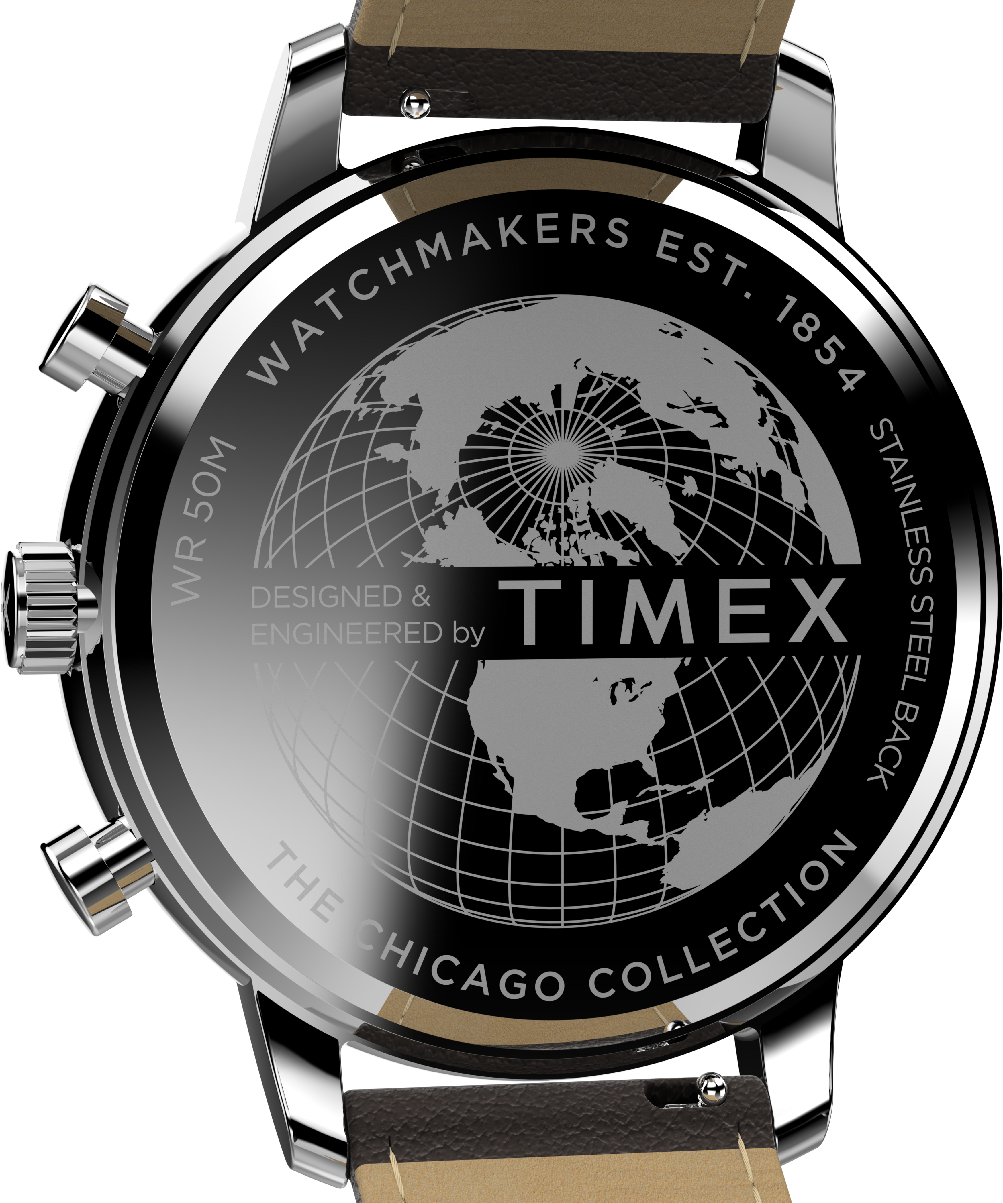 Timex Chicago Chrono 45mm Silver Tone Blue Dial Brown Leather Strap TW2W76200