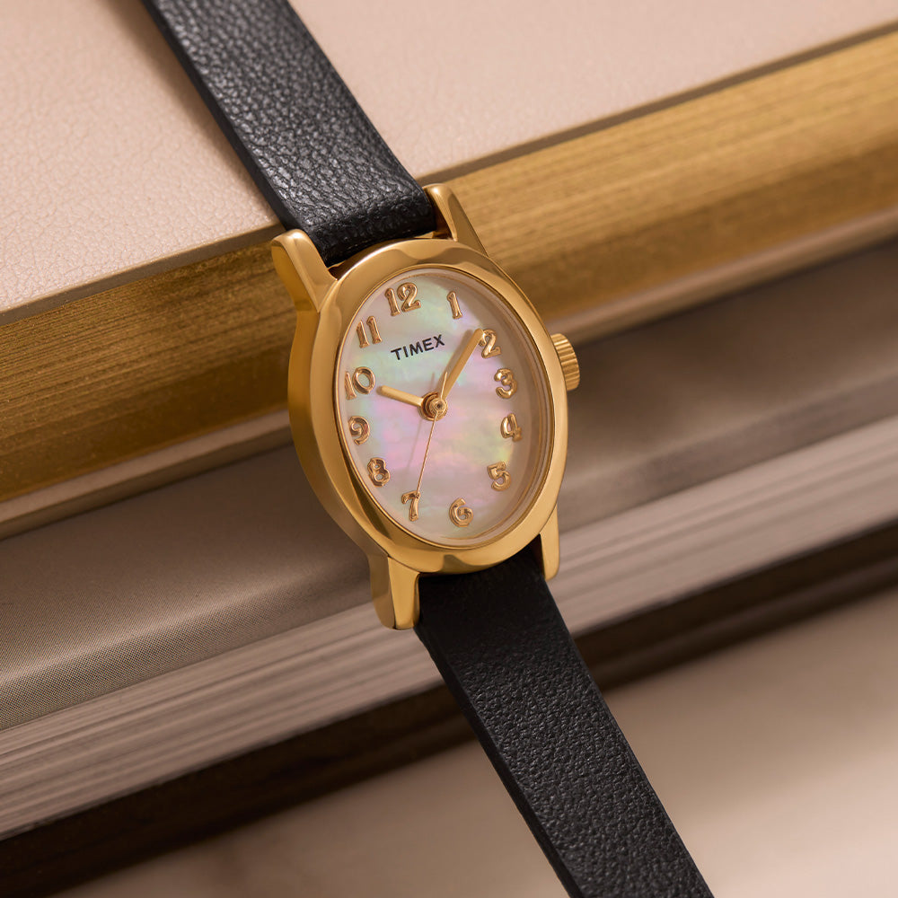 Timex Cavatina Gold Case Black Leather Band Women's Watch TW2W82600