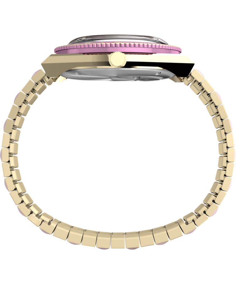 Timex Q Time 36mm Pink Stainless Steel Expansion Band Women's Watch TW2W87600