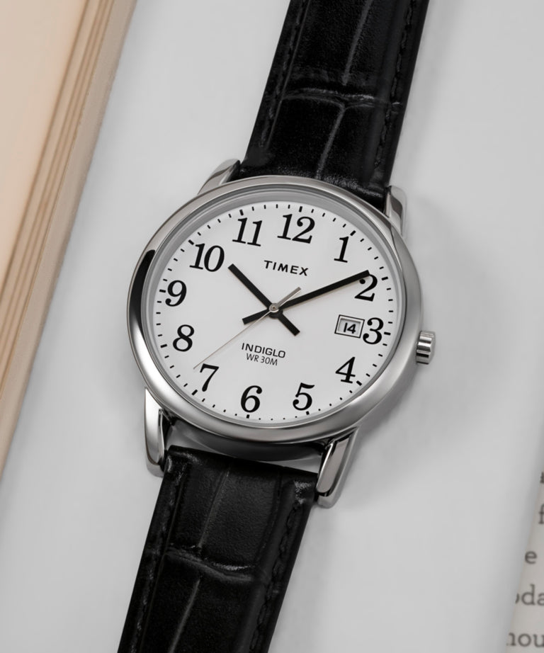 Timex Easy Reader35 White Dial Black Leather Strap Watch TW2W95400
