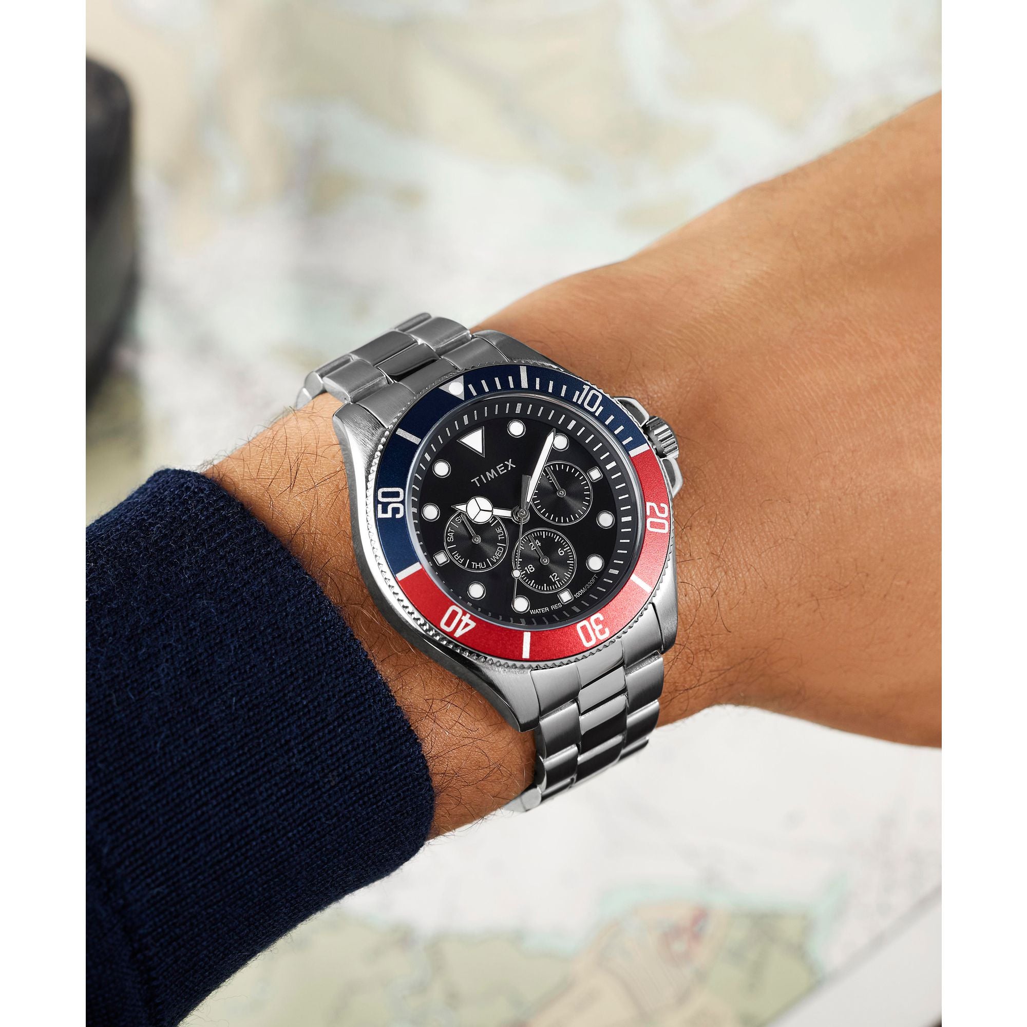 Timex Harbourside Chronograph Black Dial Stainless Steel Men's Watch TW2Y33300