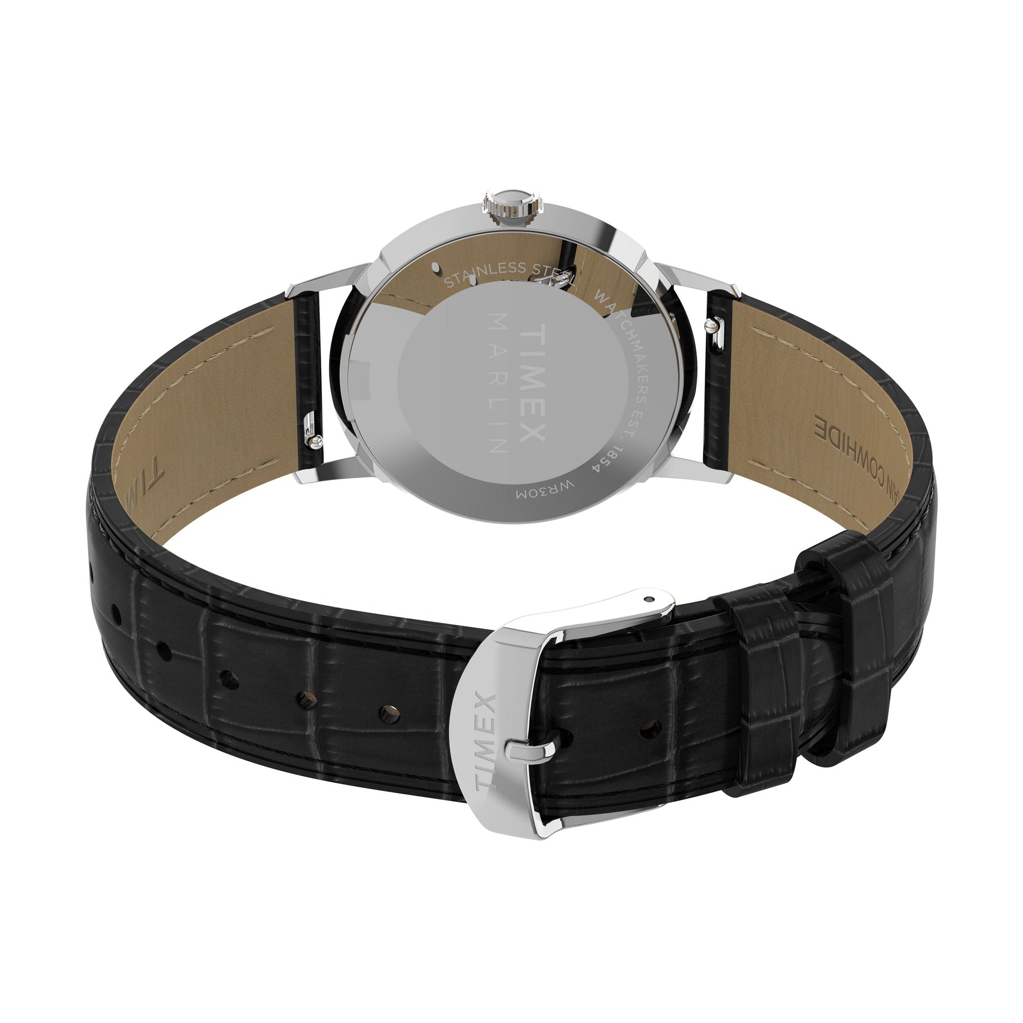 Timex Marlin Quartz Black Dial 34mm Leather Strap Watch TW2Y37600