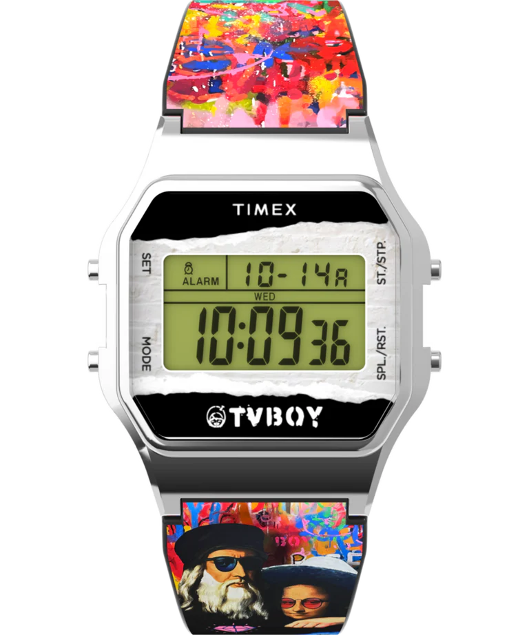 Timex T80 x TVBOY Digital Stainless Steel Resin Band Watch TW2Y46800