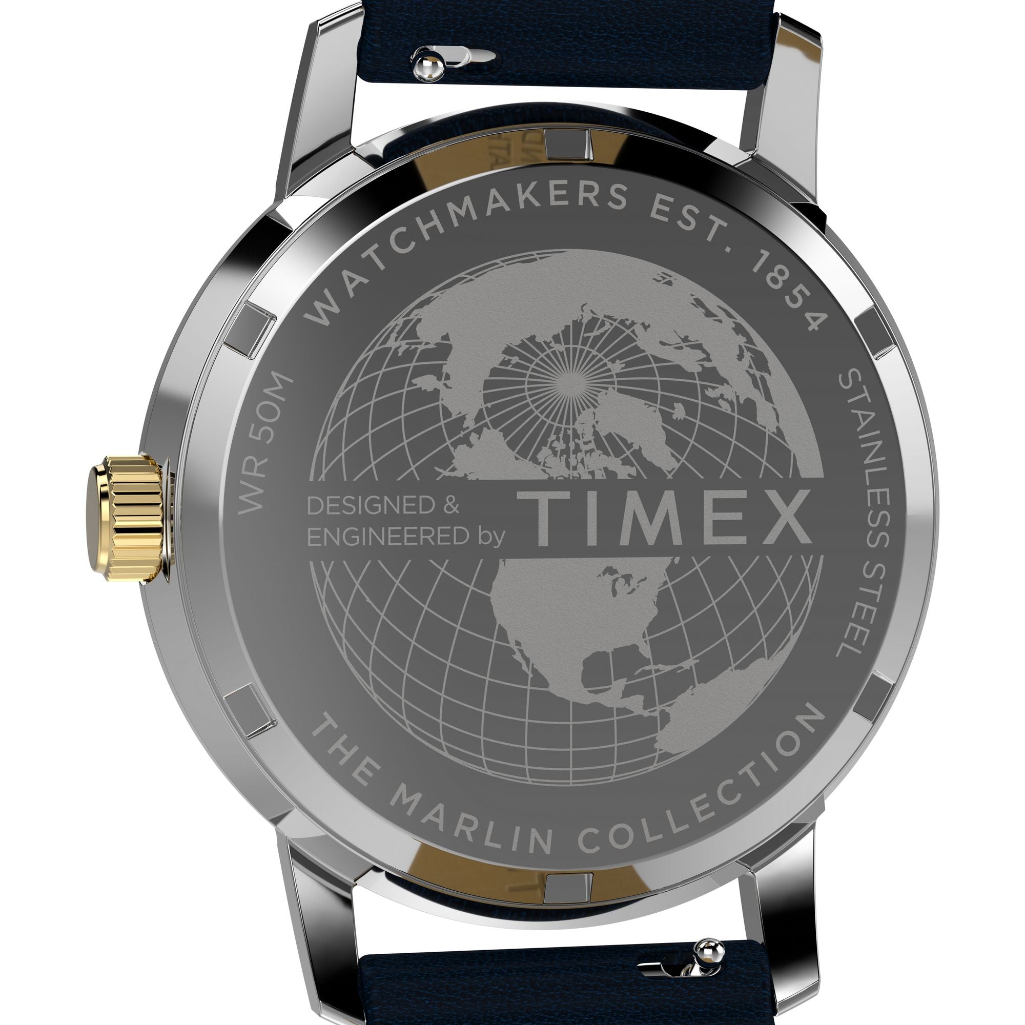 Timex Marlin Quartz Blue Dial 40mm GMT Leather Strap Watch TW2Y47900