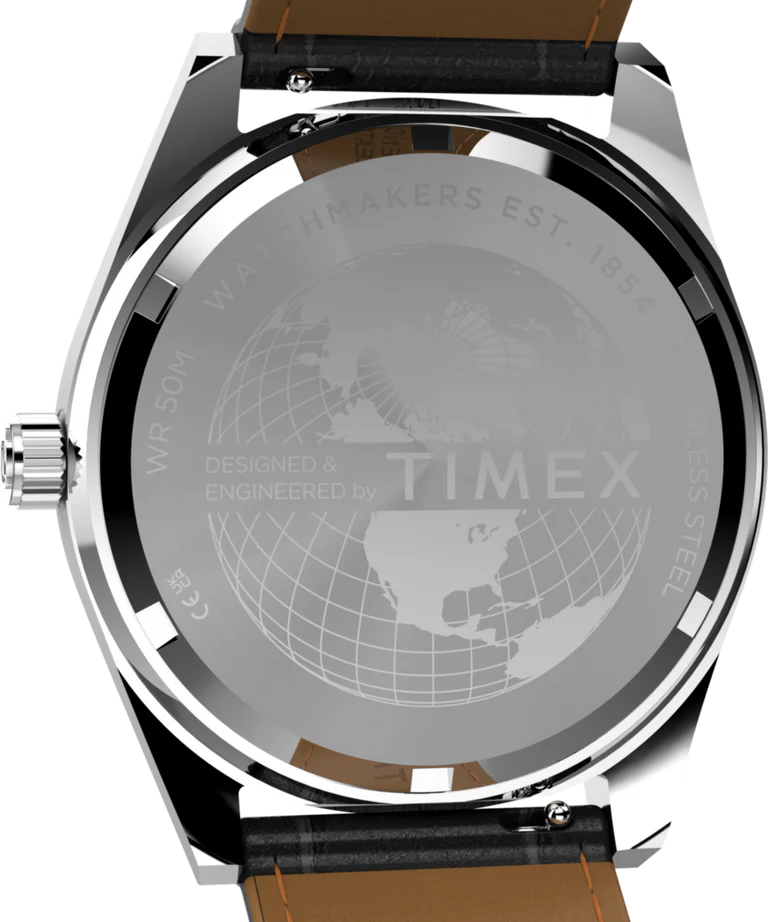 Timex Q Red Vega Dial Black Leather Band Watch TW2Y55700