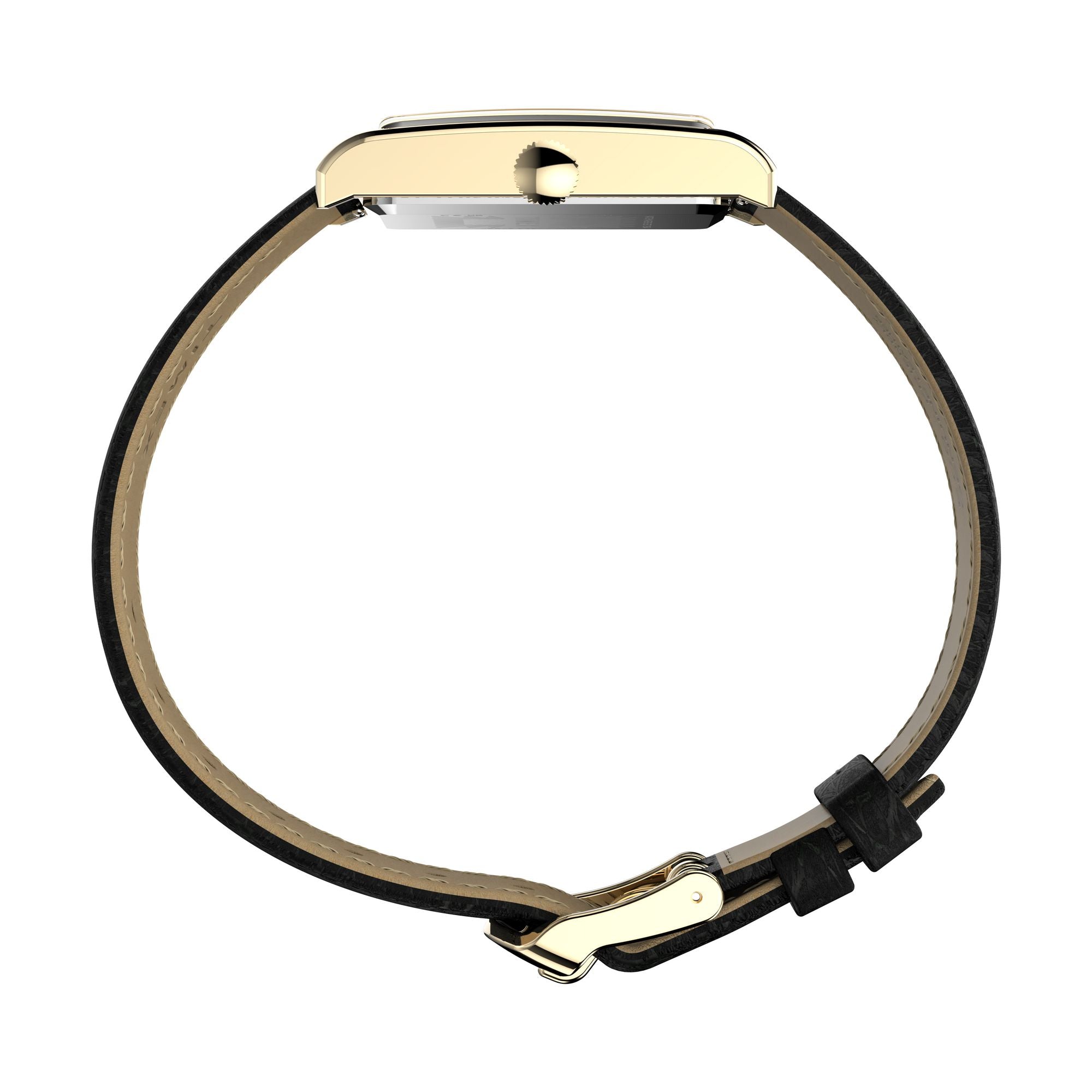 Timex Dress 1976 Reissue Gold Rectangle Black Leather Band Watch TW2Y56200