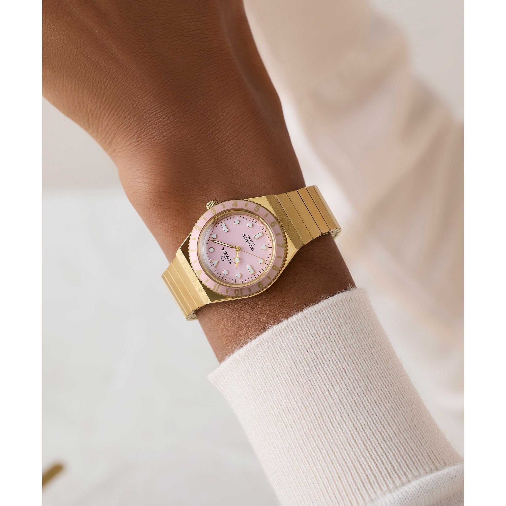 Timex Q Time 30mm Pink Gold Expansion Band Women's Watch TW2W57400