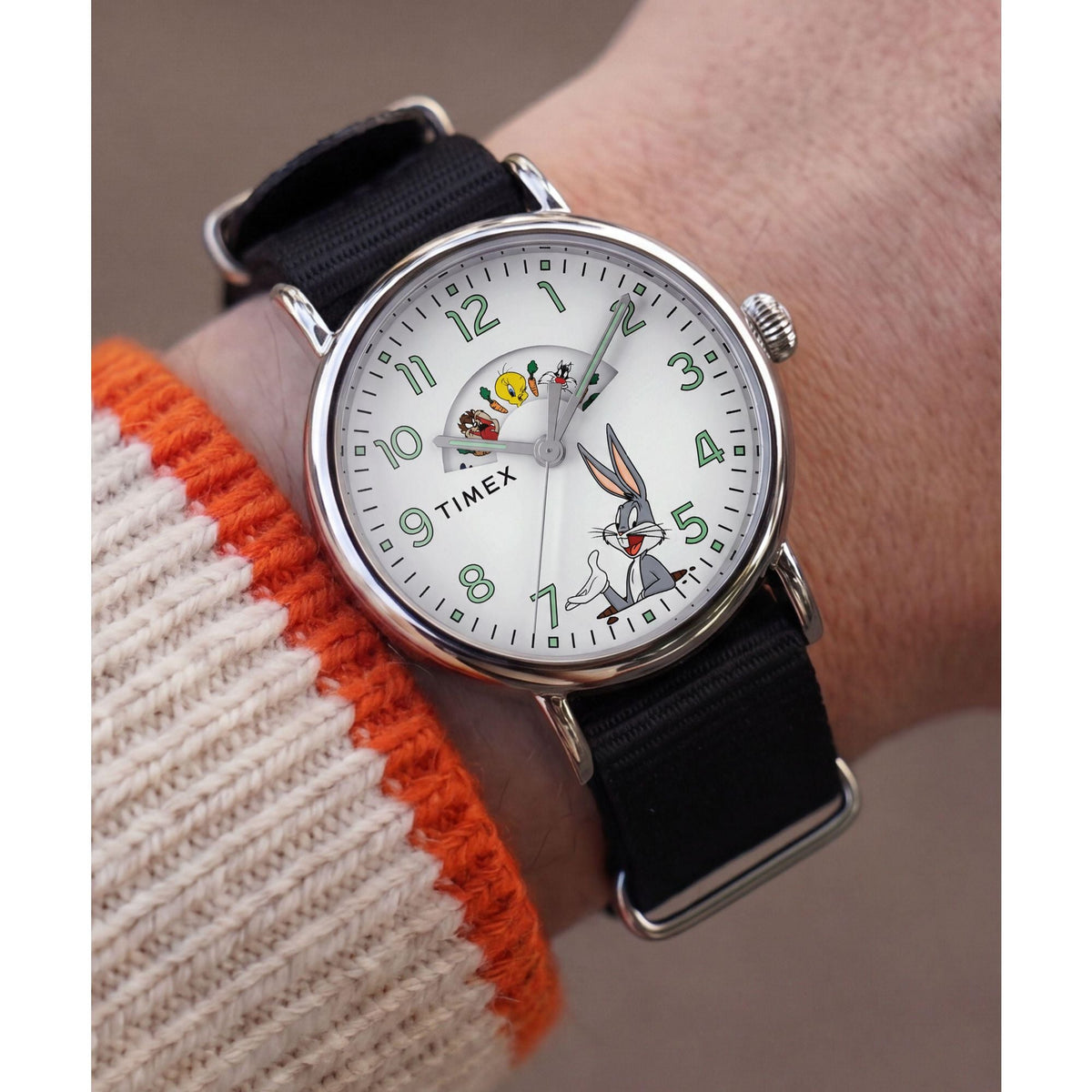 Timex Looney Tunes Bugs and Friends 40mm White Dial Black Fabric Watch TW2Y99100