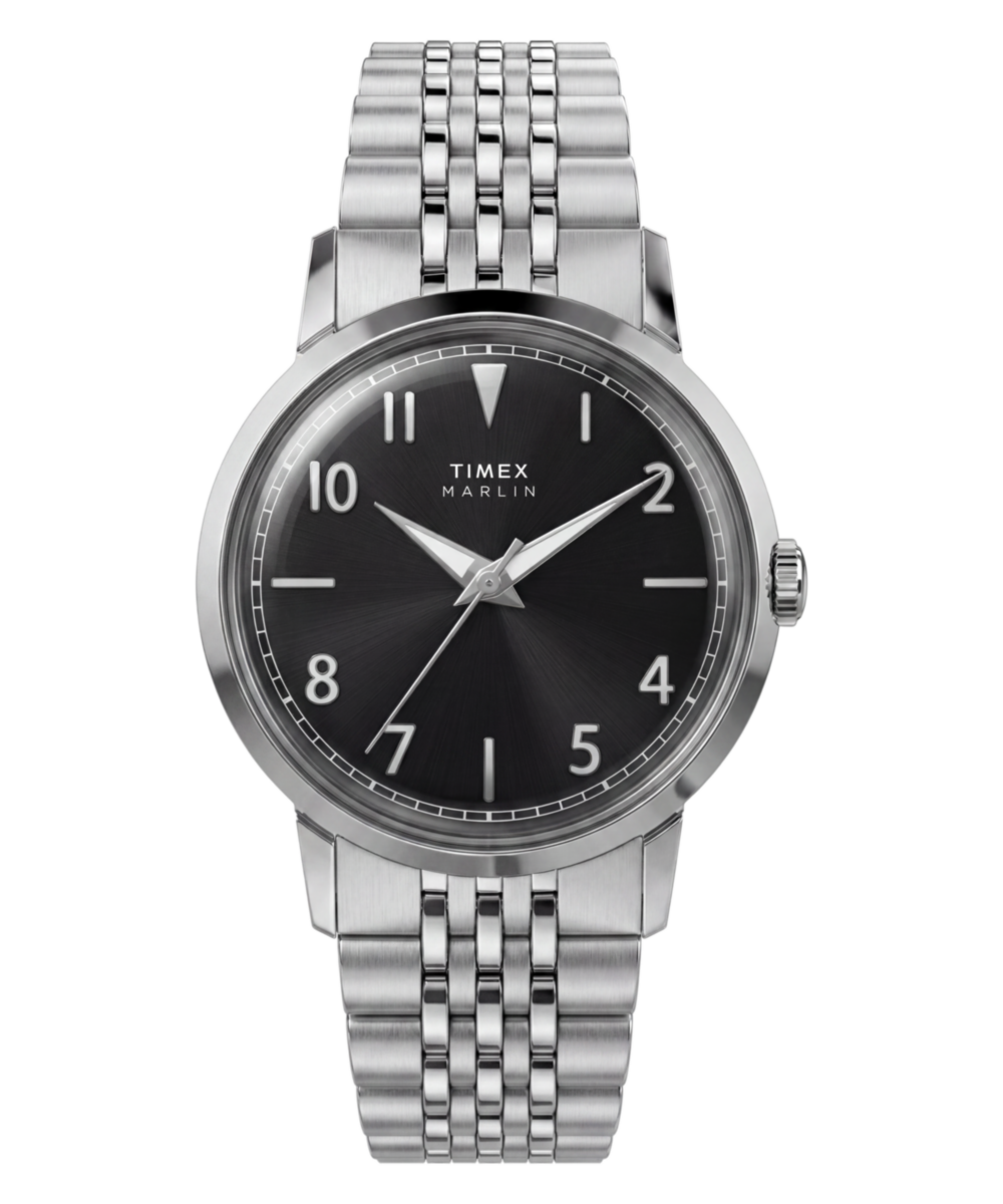 Timex Marlin Quartz 34mm, Black dial, Silver stainless steel band