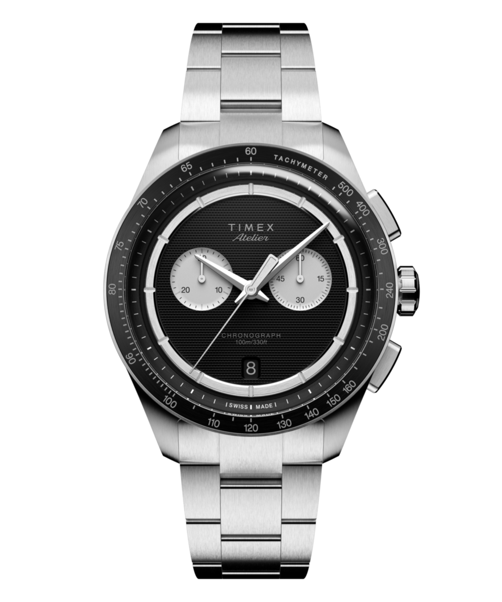 Timex Atelier Chronograph Quartz M1q TW6A06900 black guilloche dial in a 40mm stainless steel case on a steel bracelet