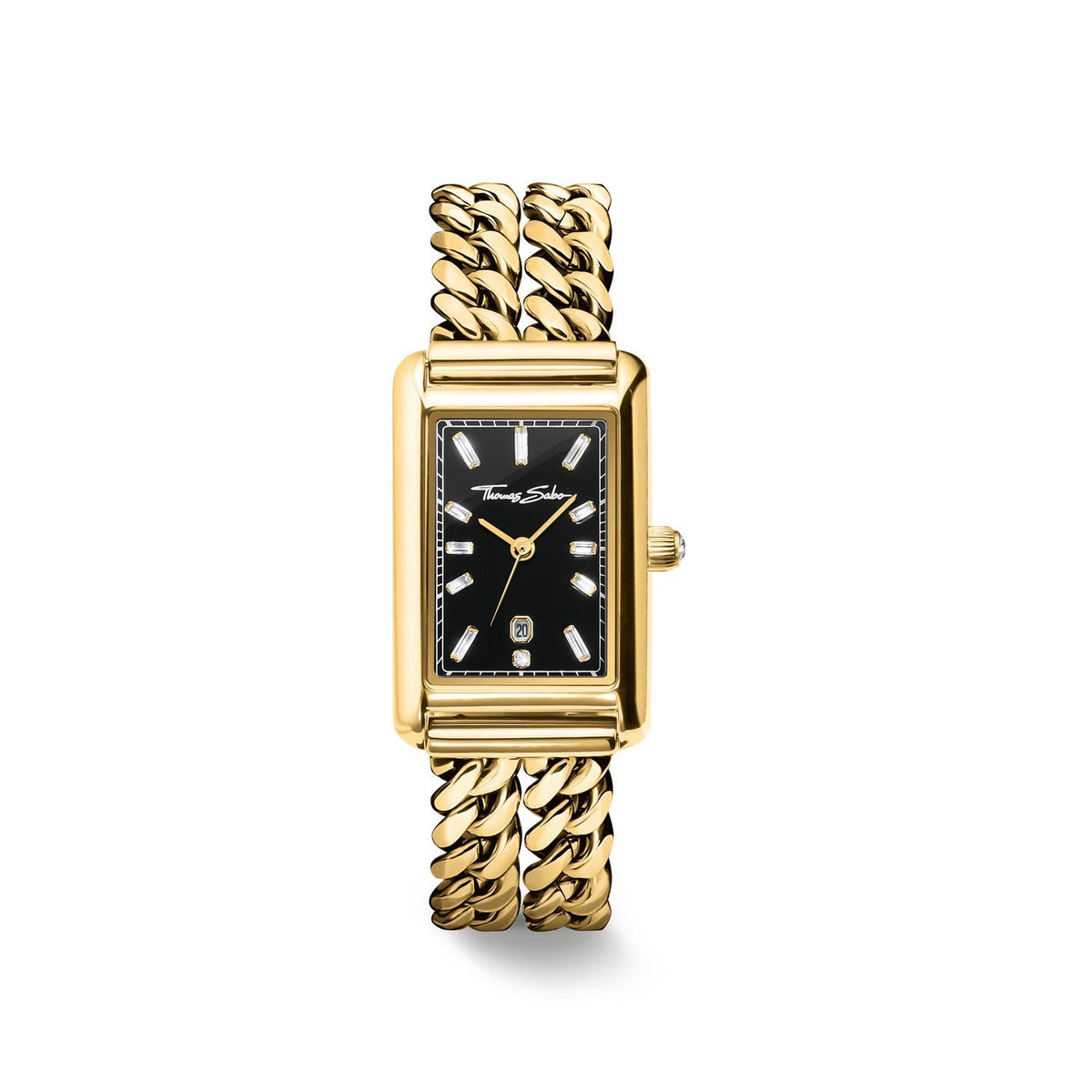 Thomas Sabo Ladies Rectangular Gold Watch with Black Dial