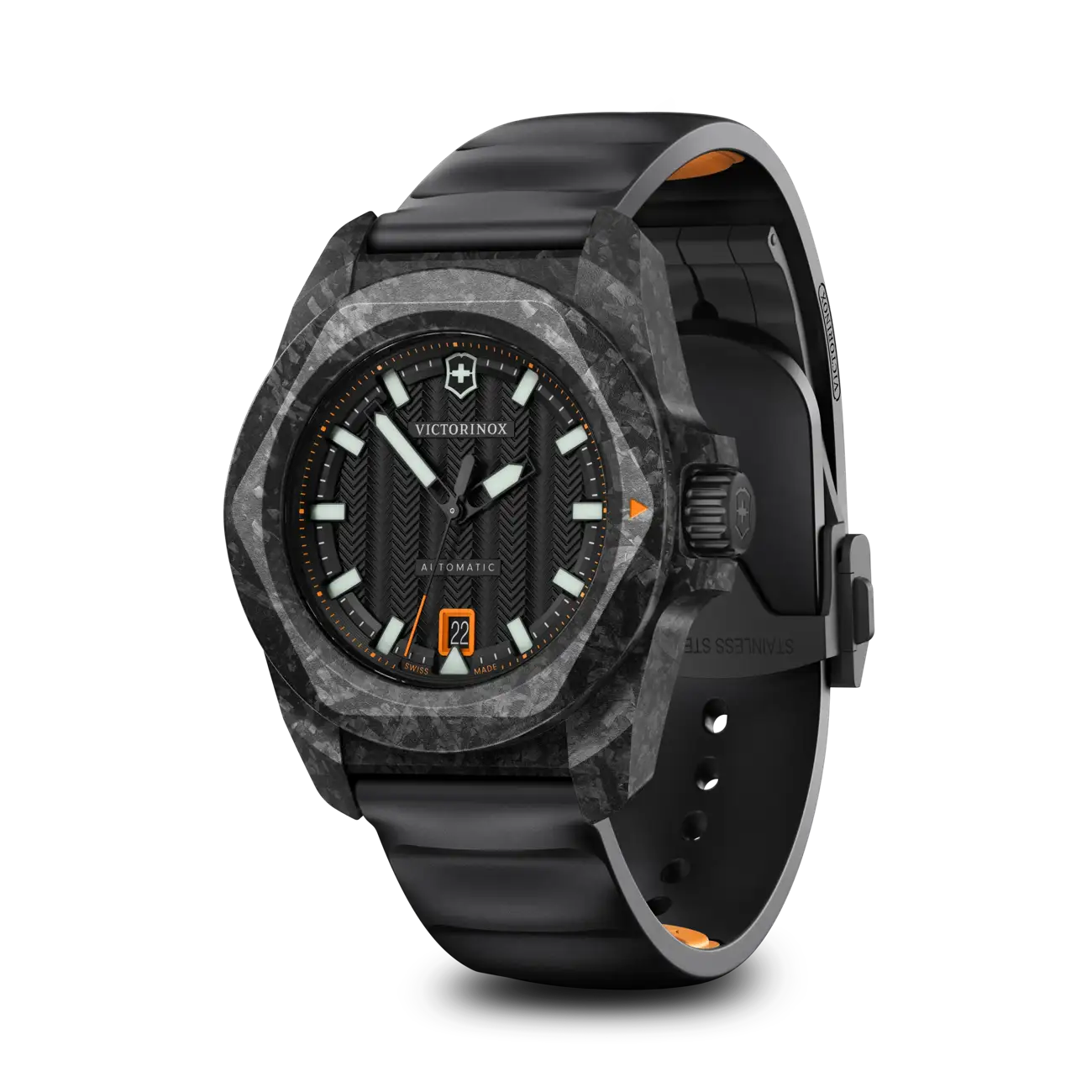 Victorinox I.N.O.X Automatic 41mm Set Black Rubber Black Dial Carbon Case Watch 242023.1
