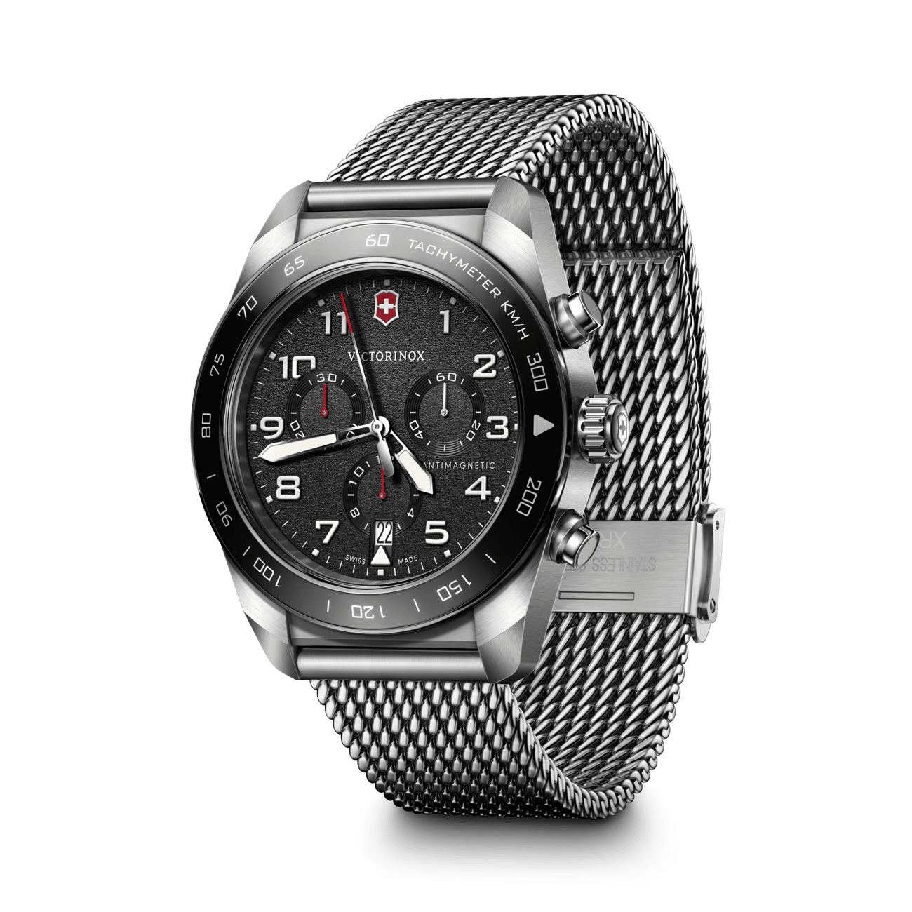 Victorinox Swiss Army Chrono Black Dial Mesh Stainless Steel Band Mens Watch 242048
