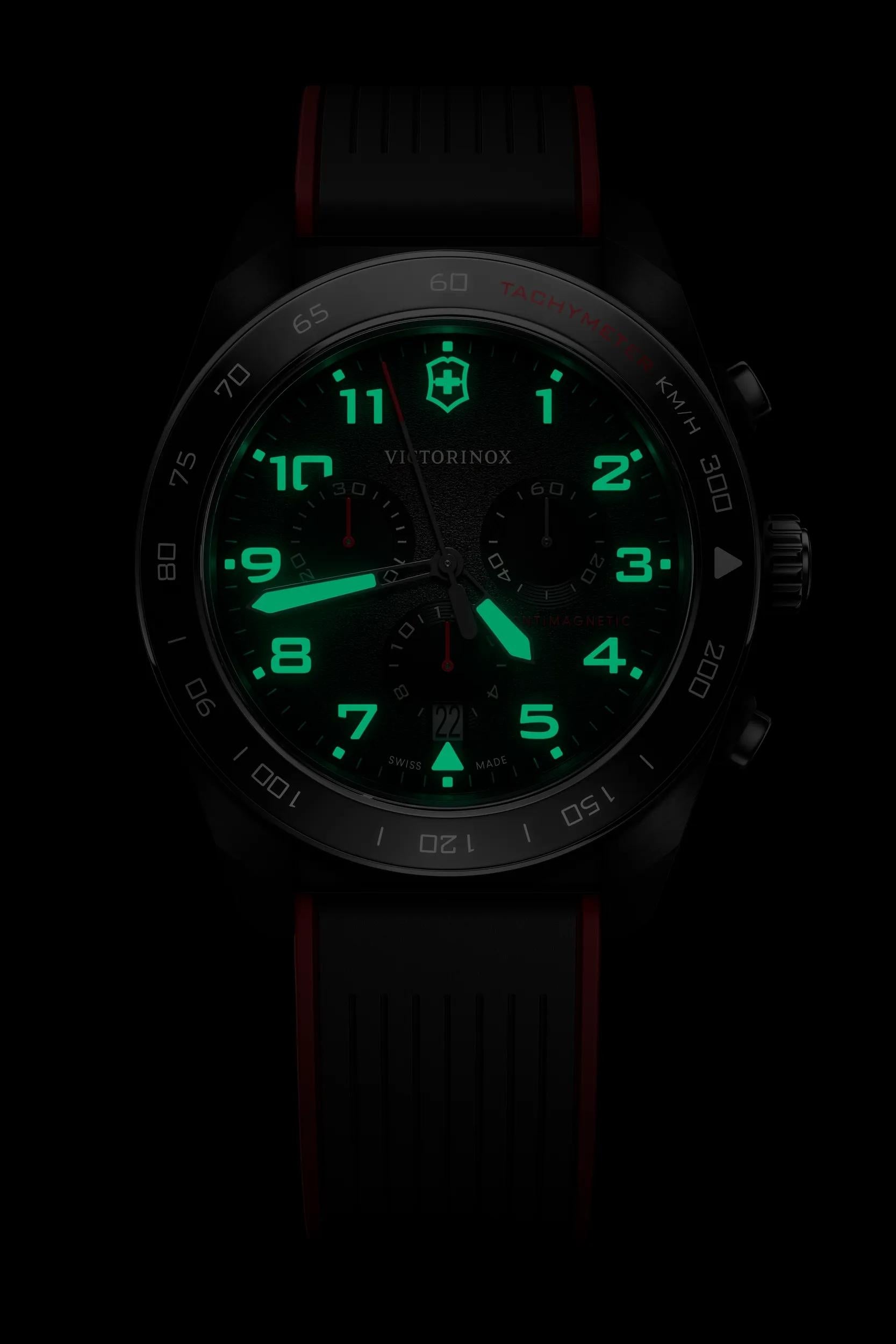 Victorinox Swiss Army Chrono Black Dial and RubberSteel Band Mens Watch 242051