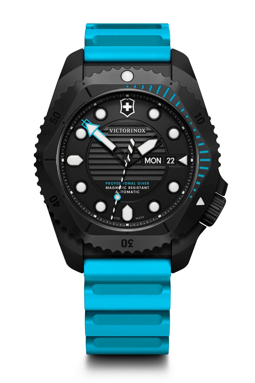 Victorinox Dive Pro Black Titanium Automatic Blue Rubber Black Dial Watch 242071