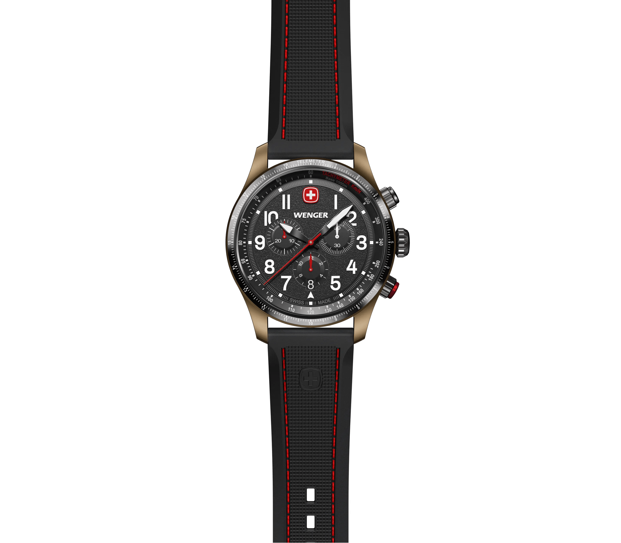 Wenger Terragraph Chrono 43mm Black Dial Black Silicone Watch 01.0543.113