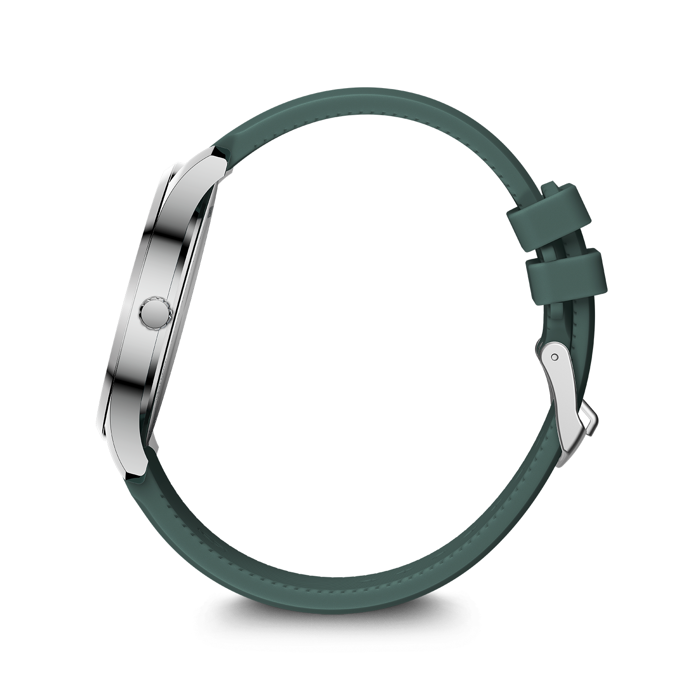 Side view of the Wenger City GMT 42 01.1442.101 showing the 8.1 mm stainless steel case and single crown
